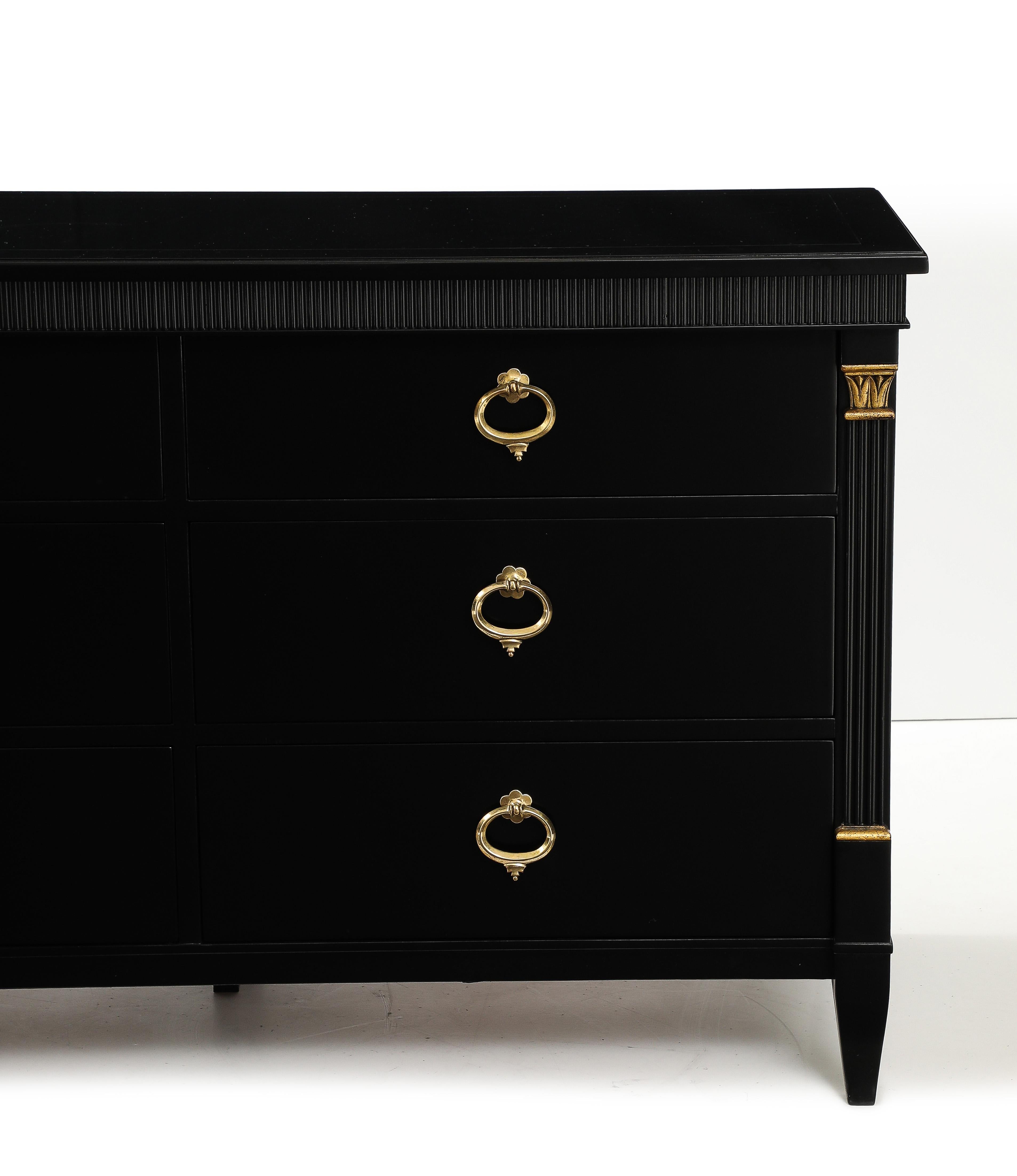 American 1950's 9 Drawer Black Lacquer Dresser By Baker For Sale