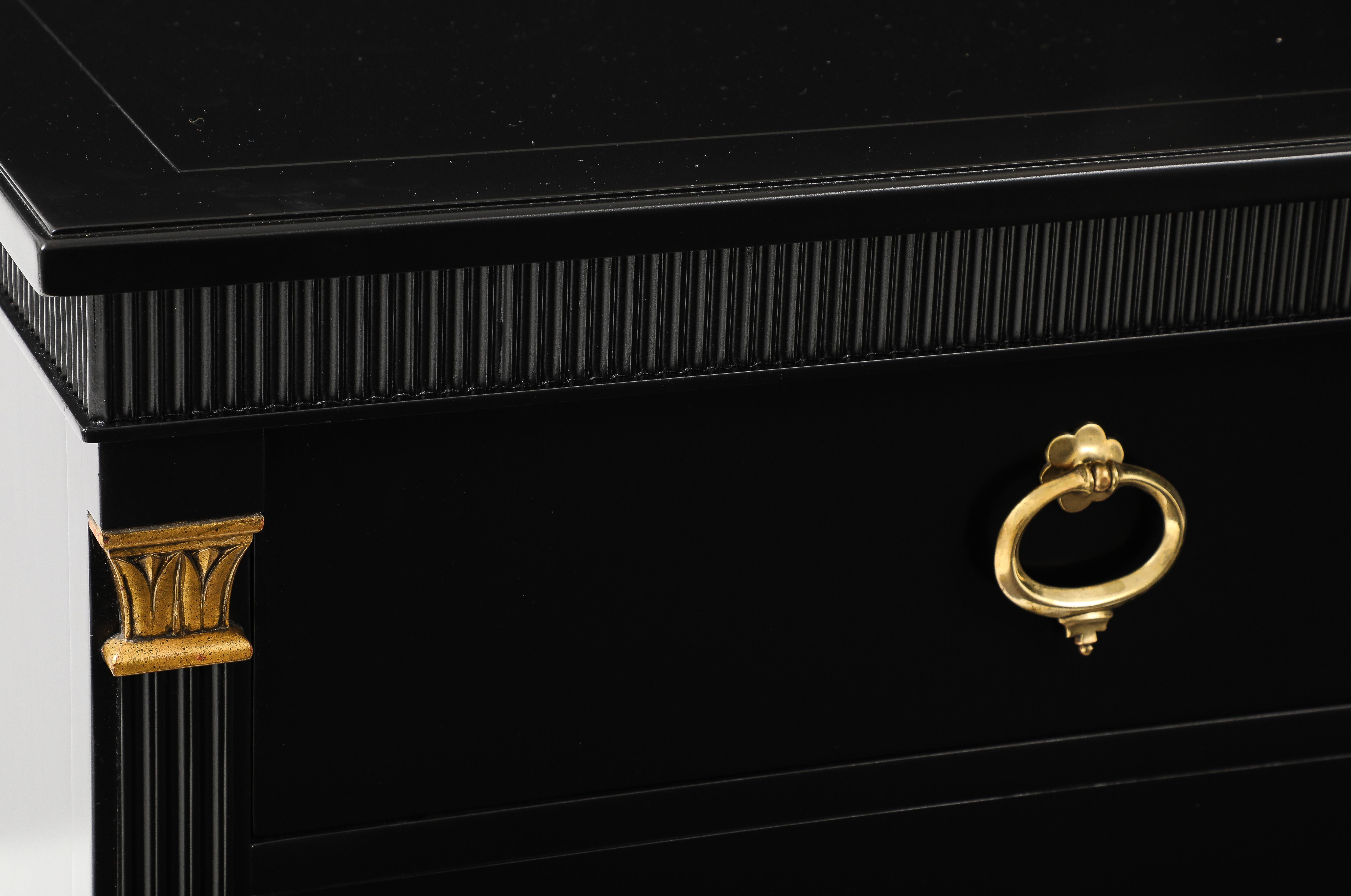 Brass 1950's 9 Drawer Black Lacquer Dresser By Baker For Sale