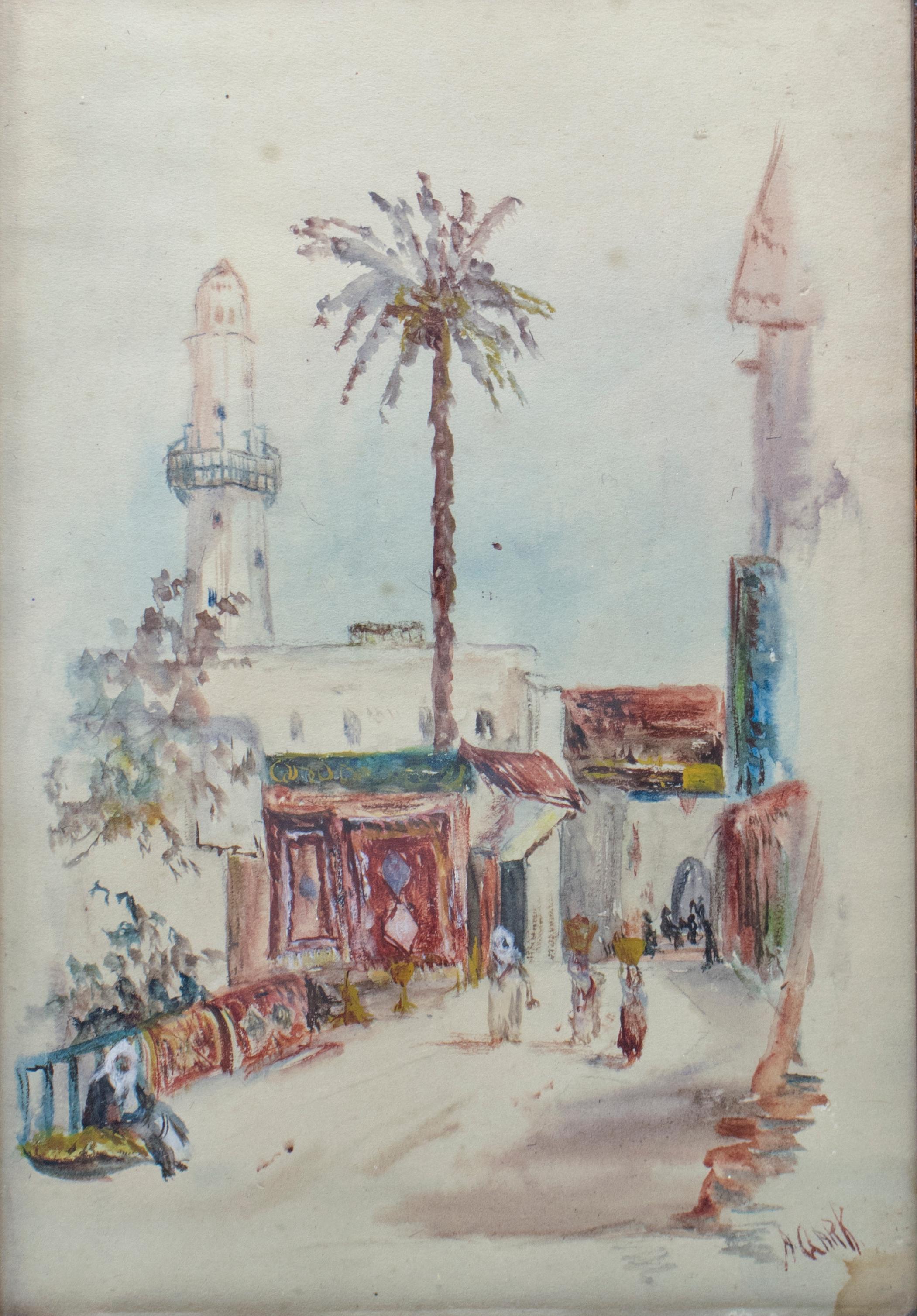 1950s A. Gark Orientalist Arab souk watercolor with frame.

Dimensions with frame: 30 x 23 x 3cm.