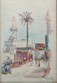 1950s A. Gark Orientalist Arab Souk Watercolor