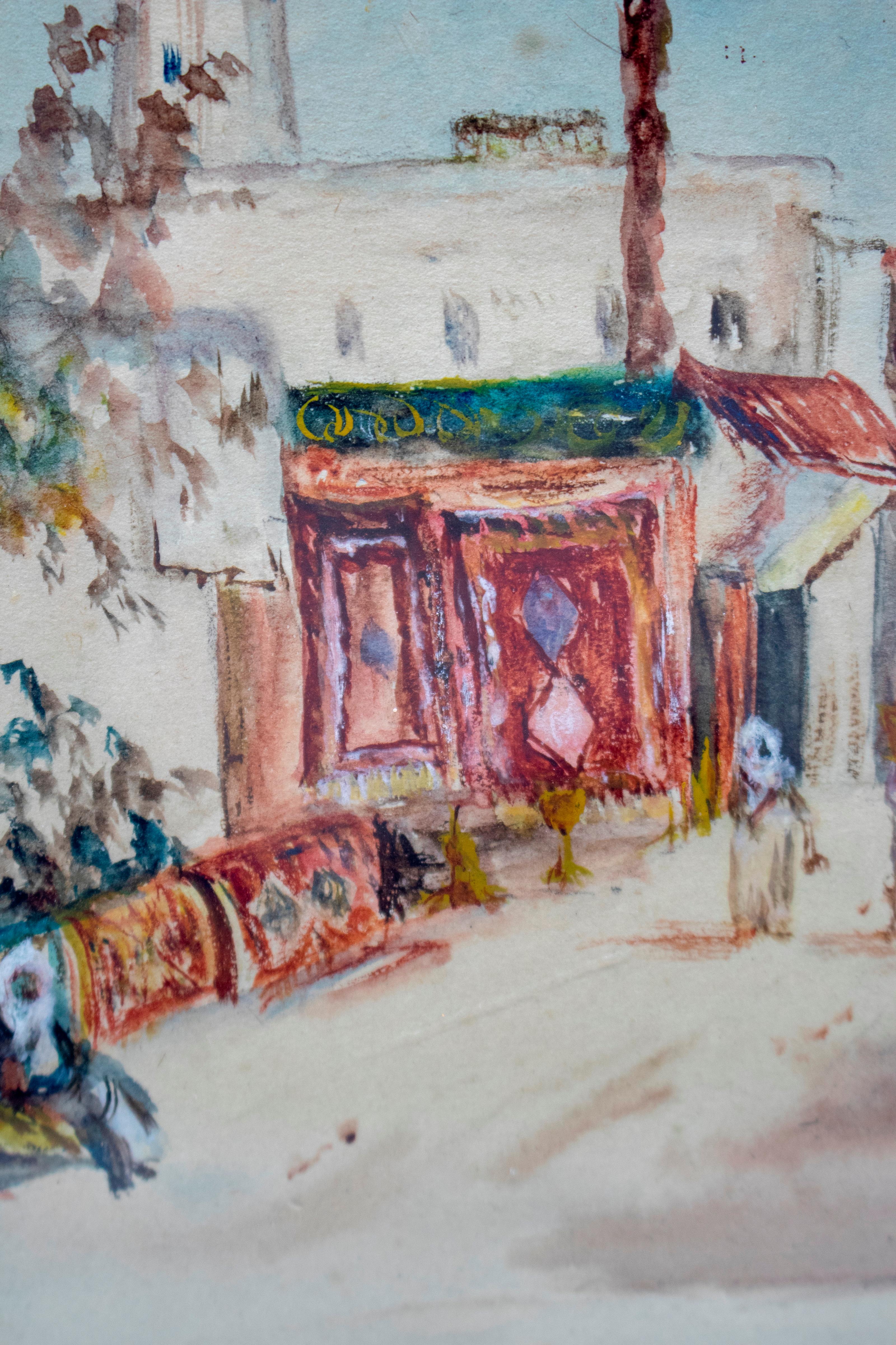 1950s A. Gark Orientalist Arab Souk Watercolor For Sale 1