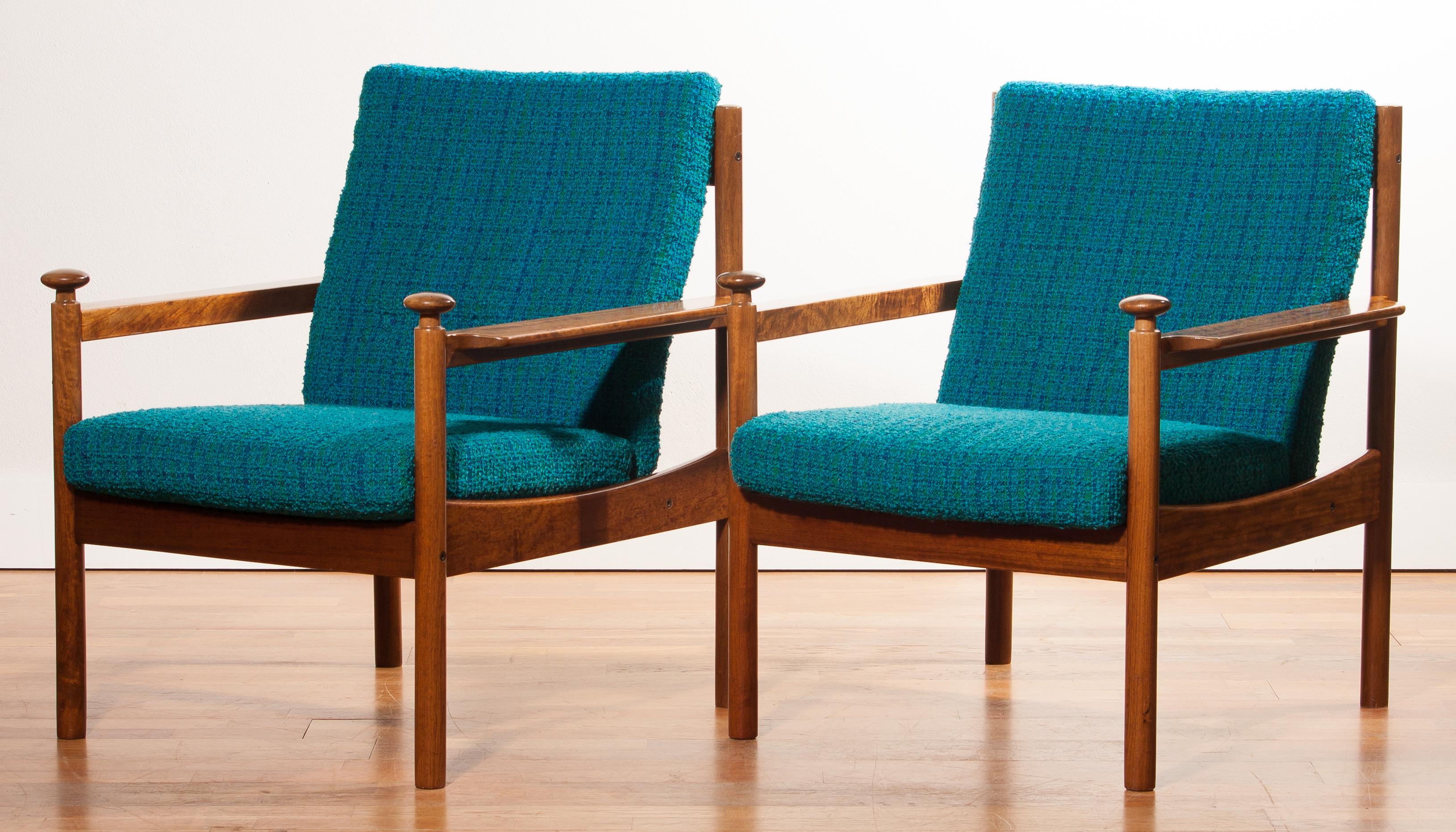 Fabric 1950s, a Pair of Chairs by Torbjørn Afdal for Sandvik & Co. Mobler