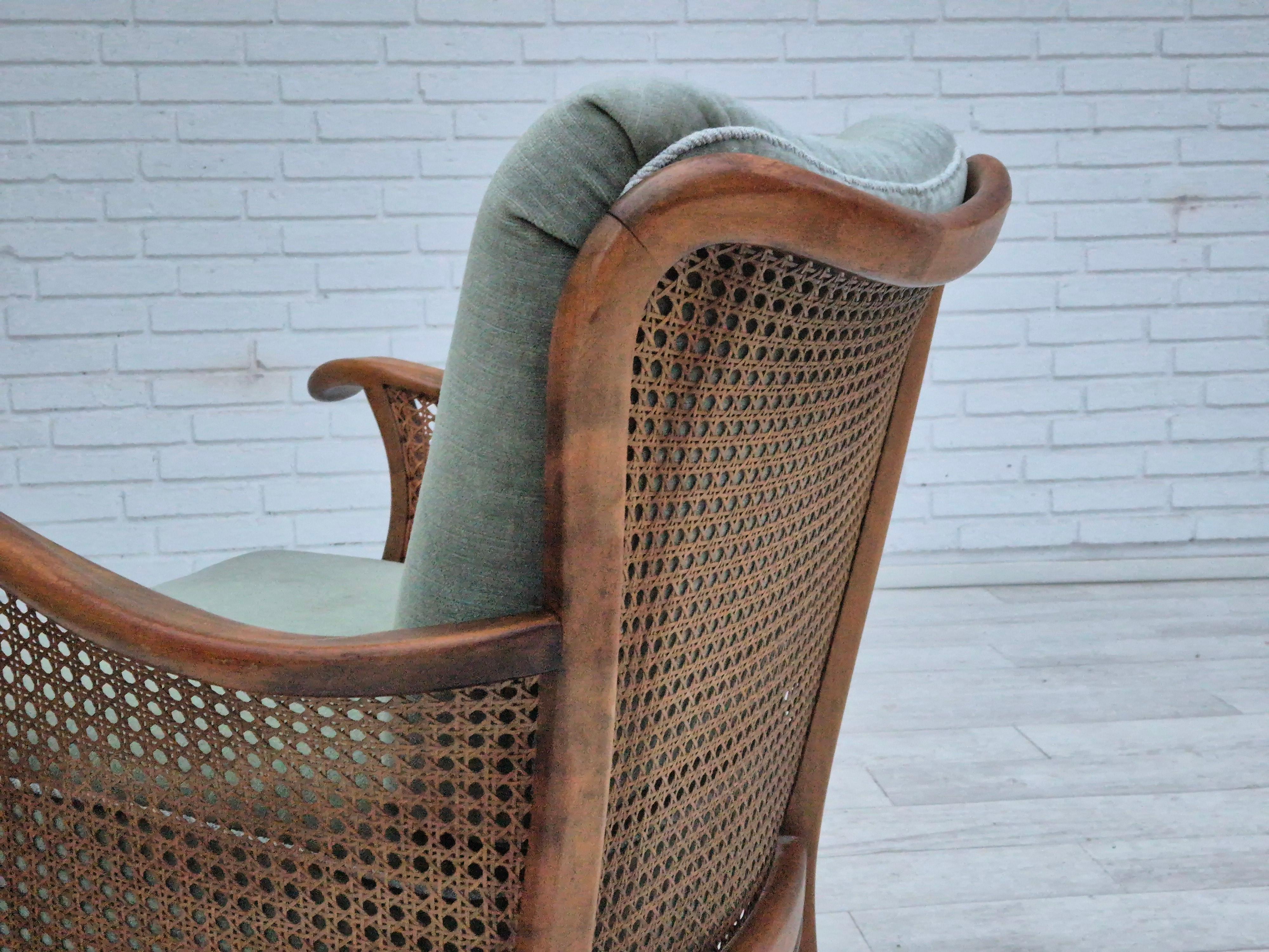 1950s, a pair of Danish armchairs in original condition, velour, ash wood. For Sale 5