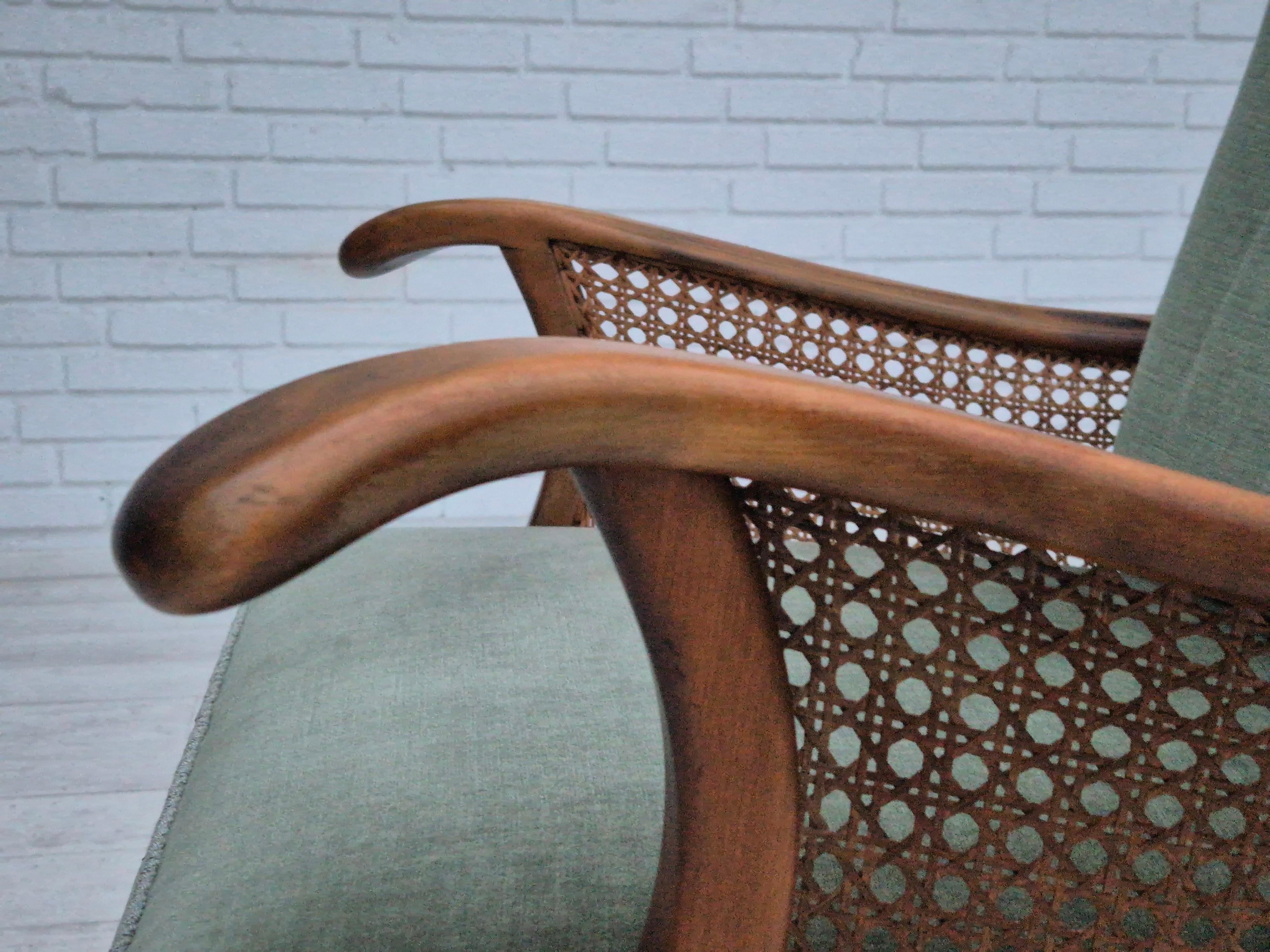 1950s, a pair of Danish armchairs in original condition, velour, ash wood. For Sale 6
