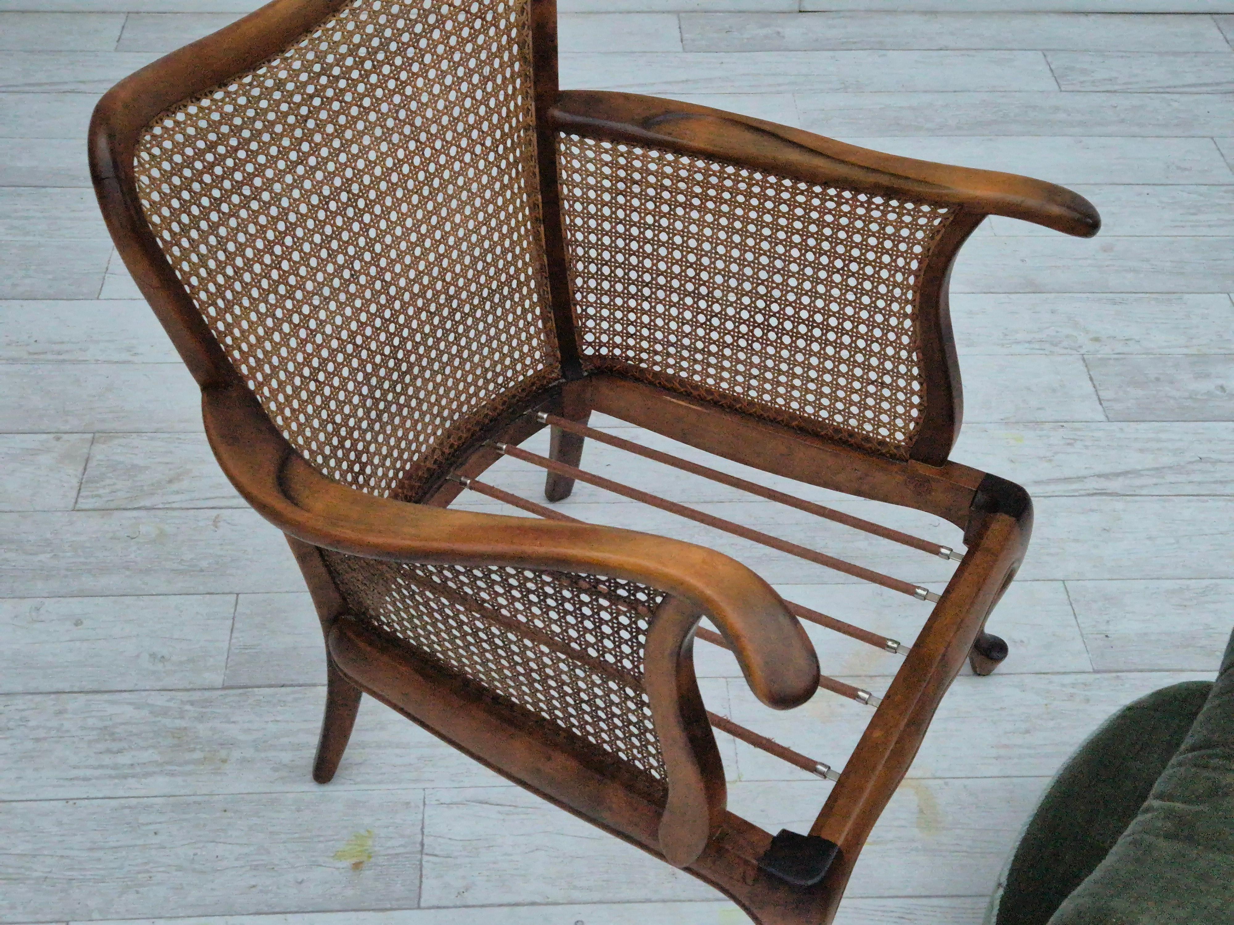1950s, a pair of Danish armchairs in original condition, velour, ash wood. For Sale 8