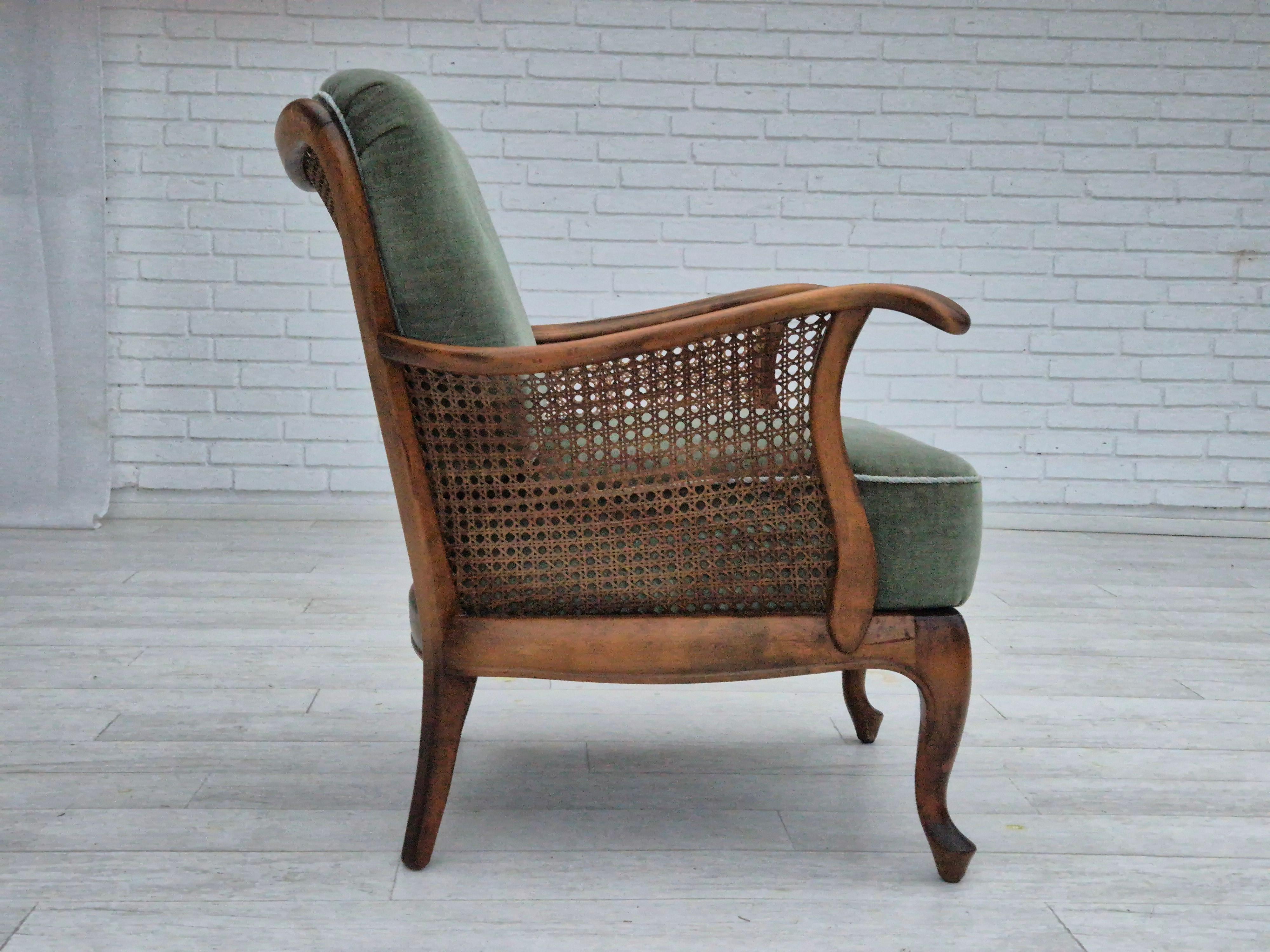 Ash 1950s, a pair of Danish armchairs in original condition, velour, ash wood. For Sale