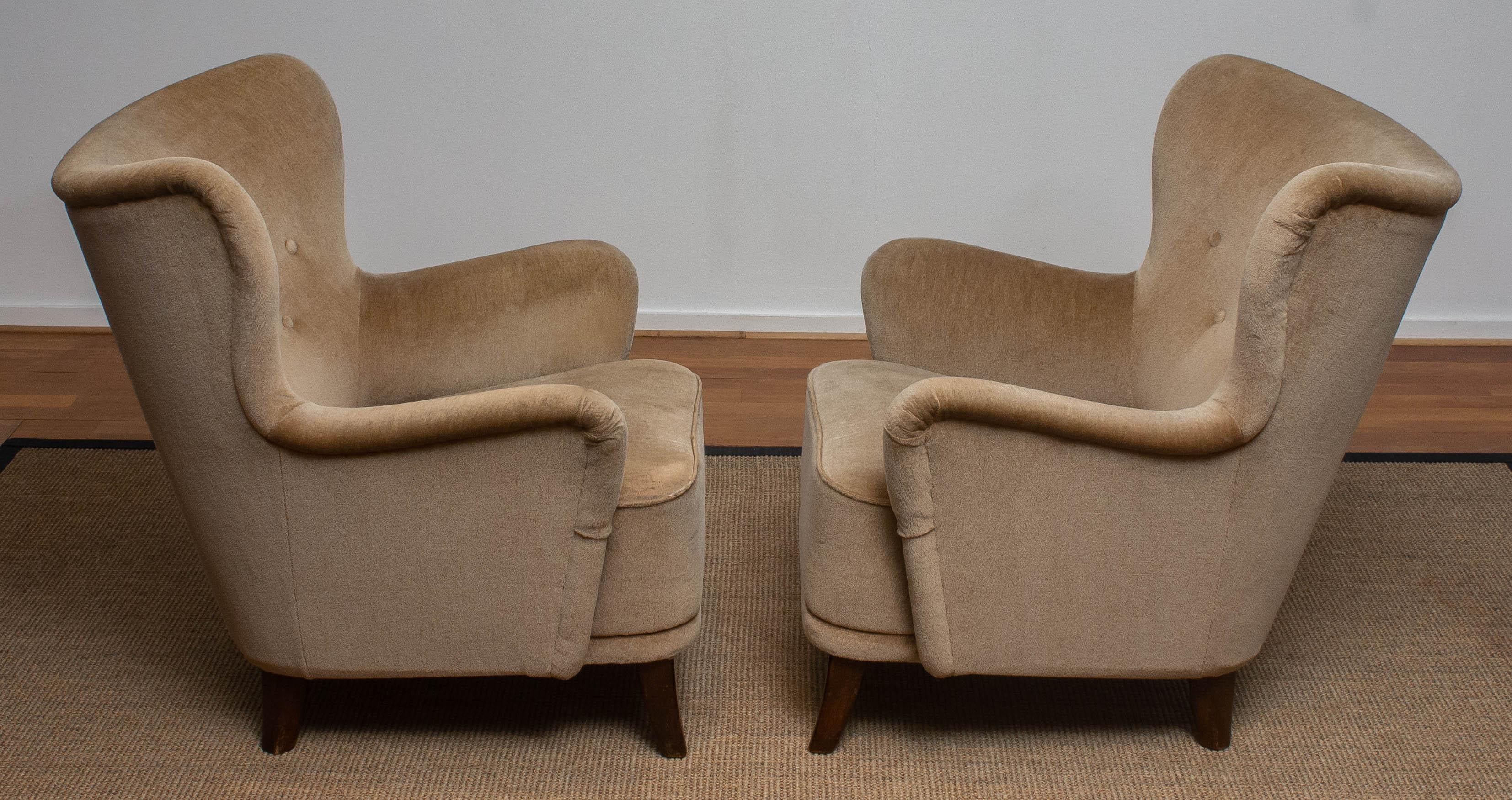 1950s a Pair of Lounge Easy Club Chairs by Ilmari Lappalainen for Asko, Finland 3