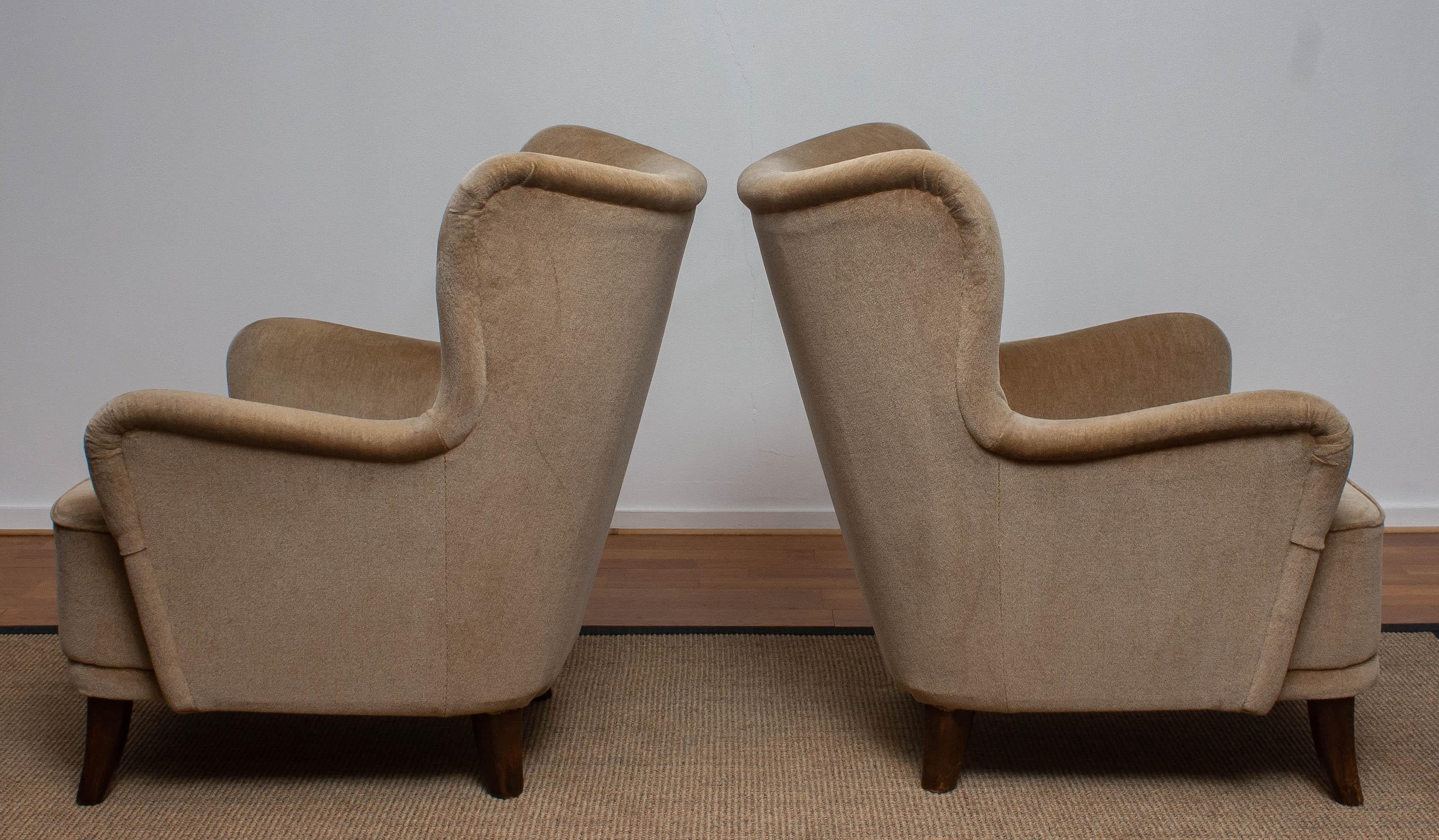 Finnish 1950s a Pair of Lounge Easy Club Chairs by Ilmari Lappalainen for Asko, Finland