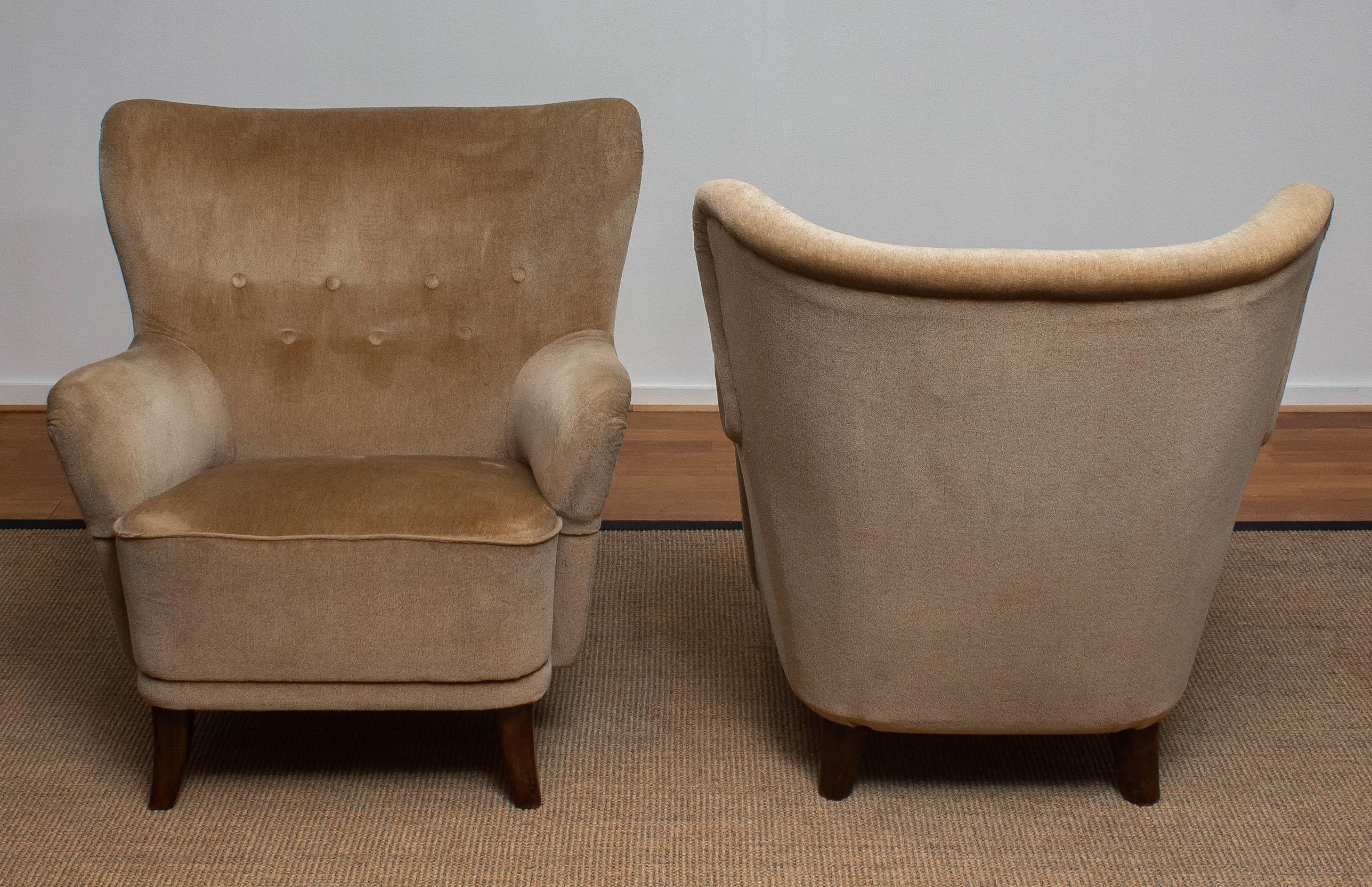 1950s a Pair of Lounge Easy Club Chairs by Ilmari Lappalainen for Asko, Finland In Fair Condition In Silvolde, Gelderland