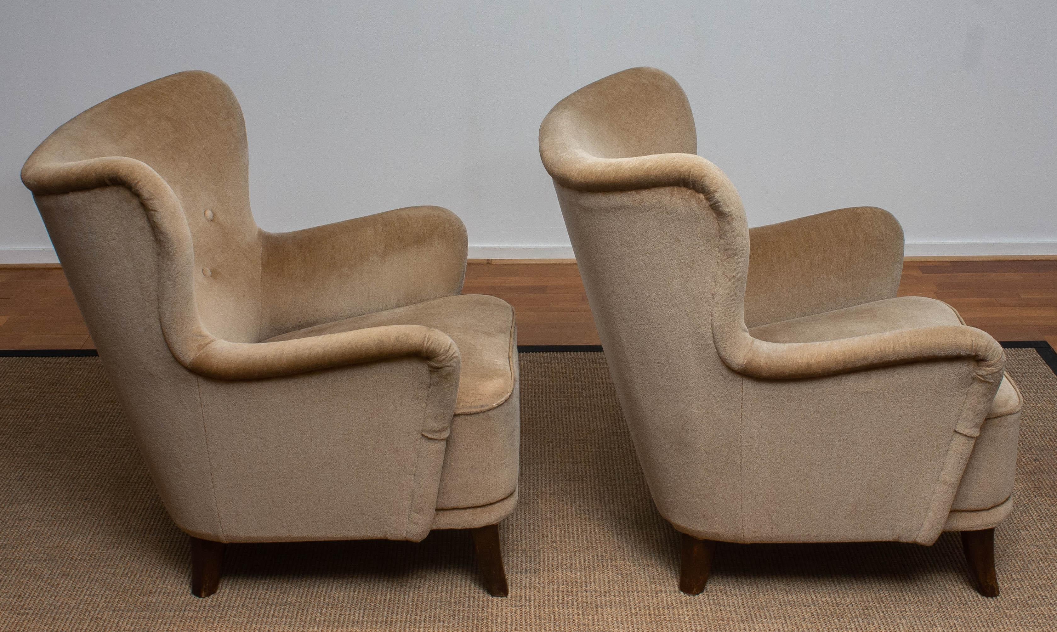 Mid-20th Century 1950s a Pair of Lounge Easy Club Chairs by Ilmari Lappalainen for Asko, Finland