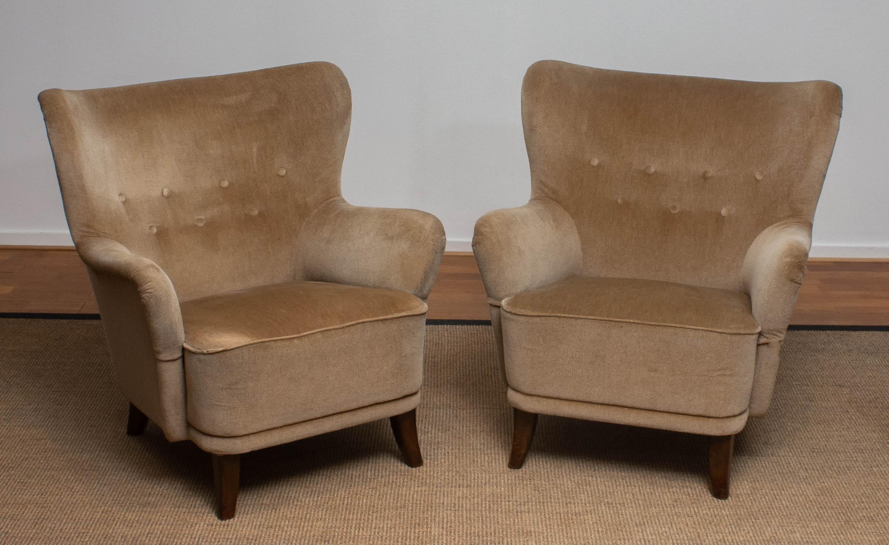 1950s a Pair of Lounge Easy Club Chairs by Ilmari Lappalainen for Asko, Finland 2