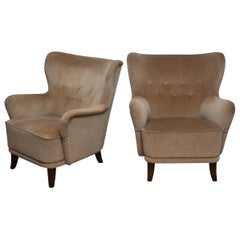 1950s a Pair of Lounge Easy Club Chairs by Ilmari Lappalainen for Asko, Finland