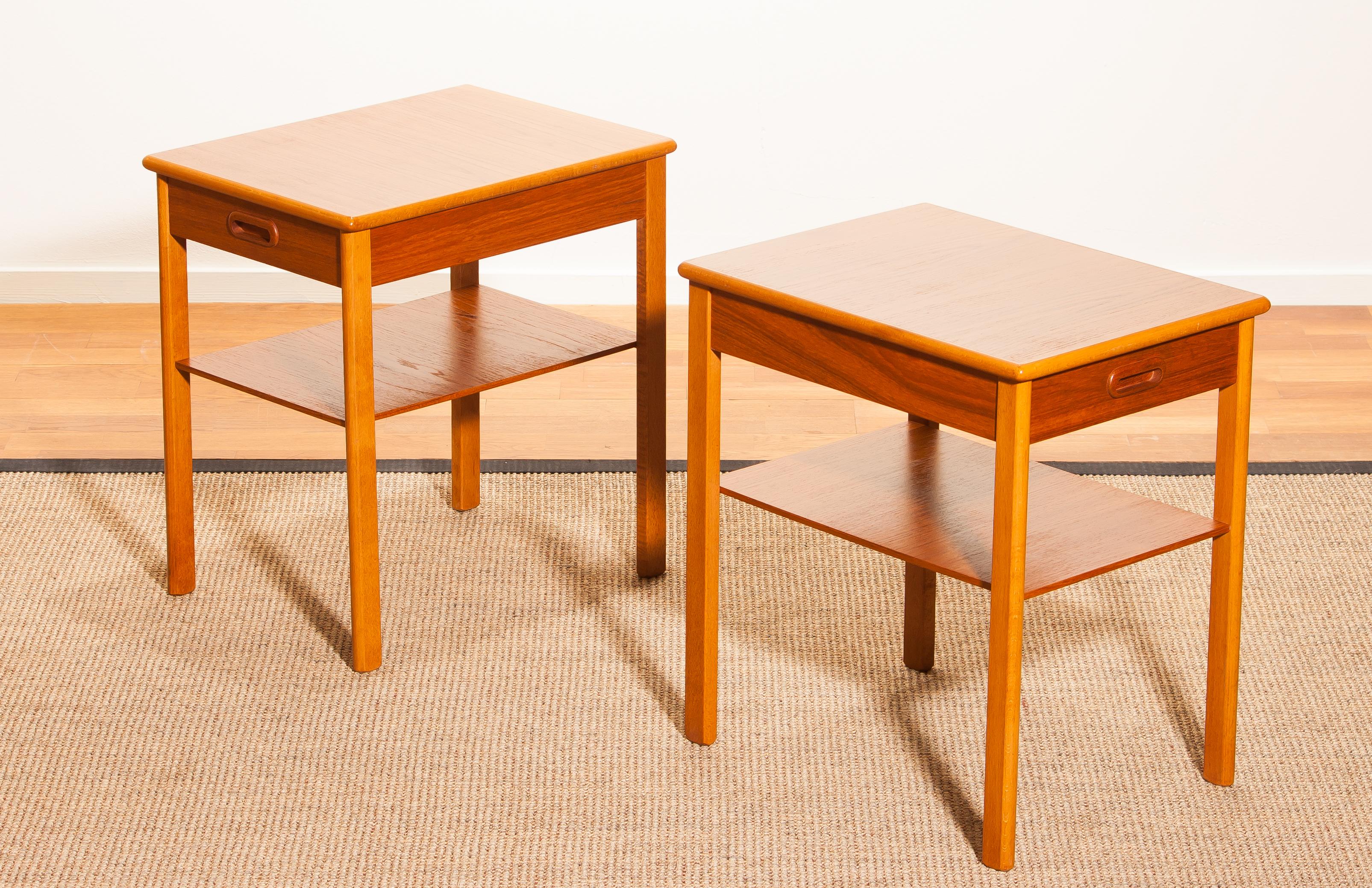 Swedish 1950s, a Pair of Teak Bedside Tables by Säffle, Sweden
