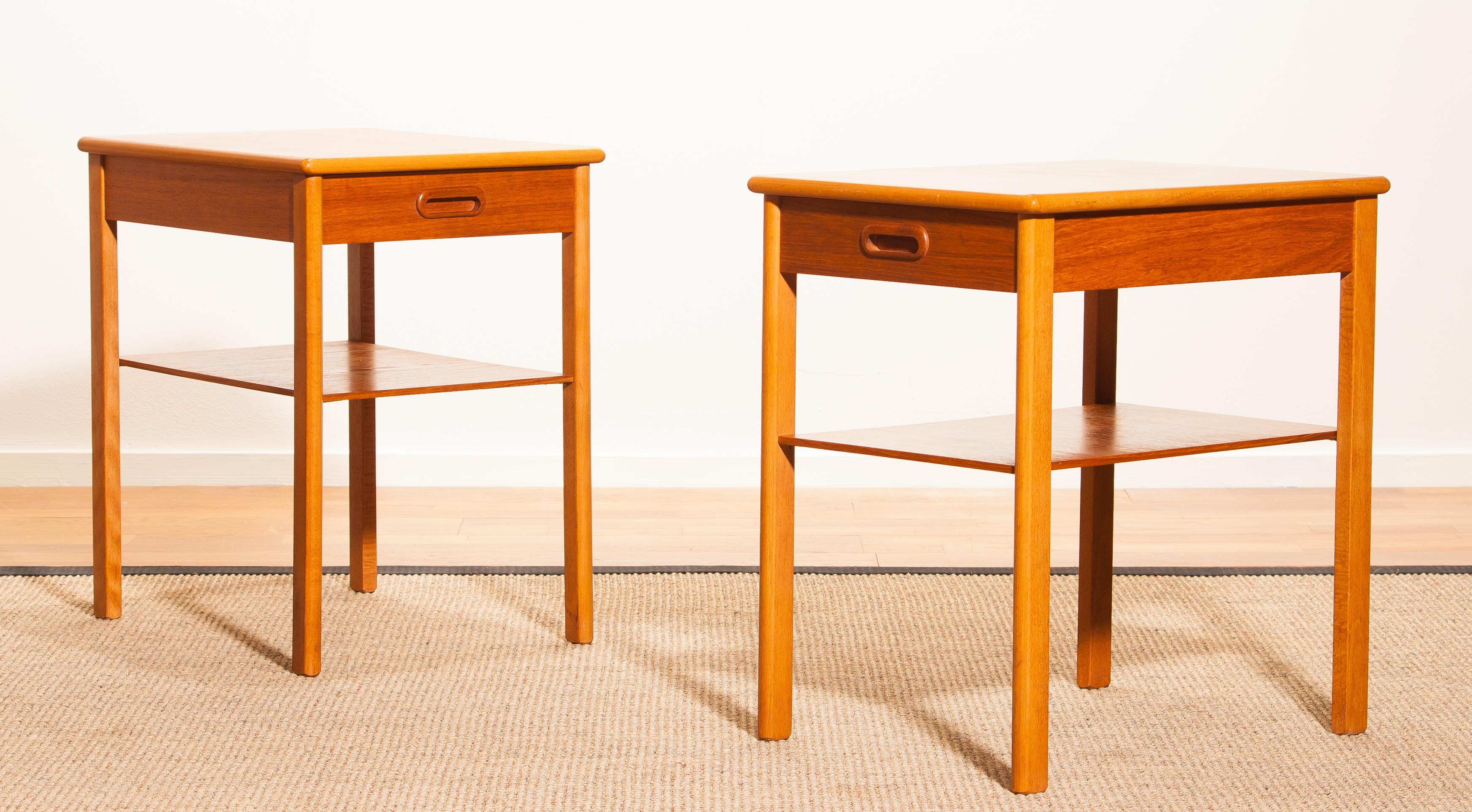 1950s, a Pair of Teak Bedside Tables by Säffle, Sweden 1