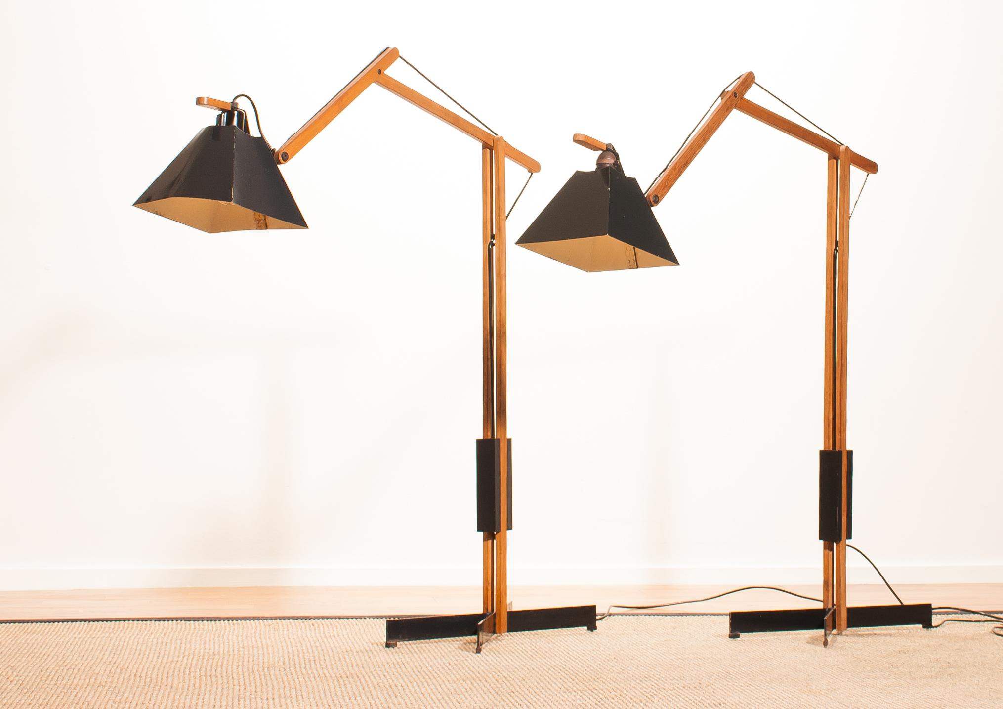 1950s, a Pair of Very Rare Teak and Metal Floor Lamps by Luxus 6