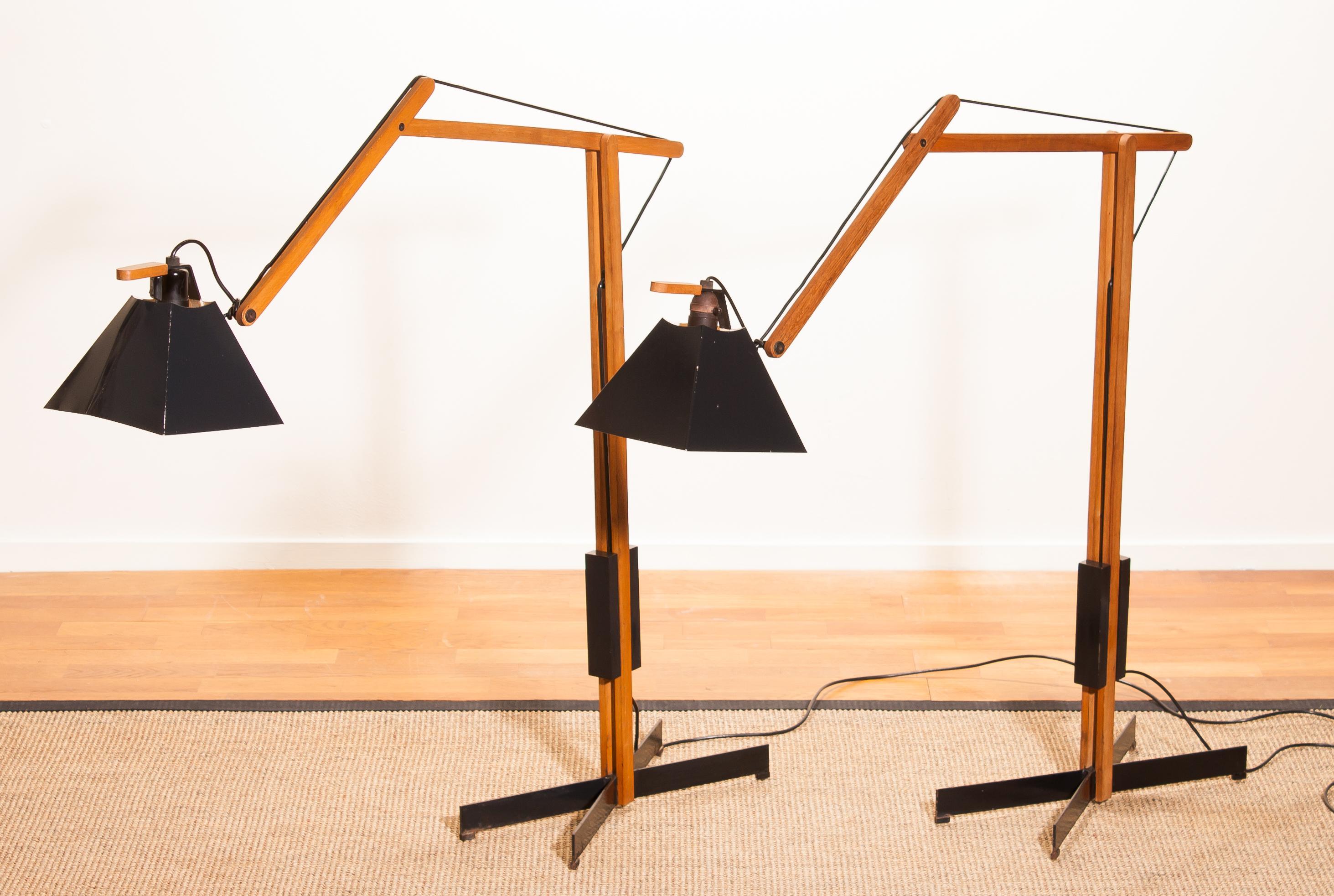 1950s, a Pair of Very Rare Teak and Metal Floor Lamps by Luxus 12