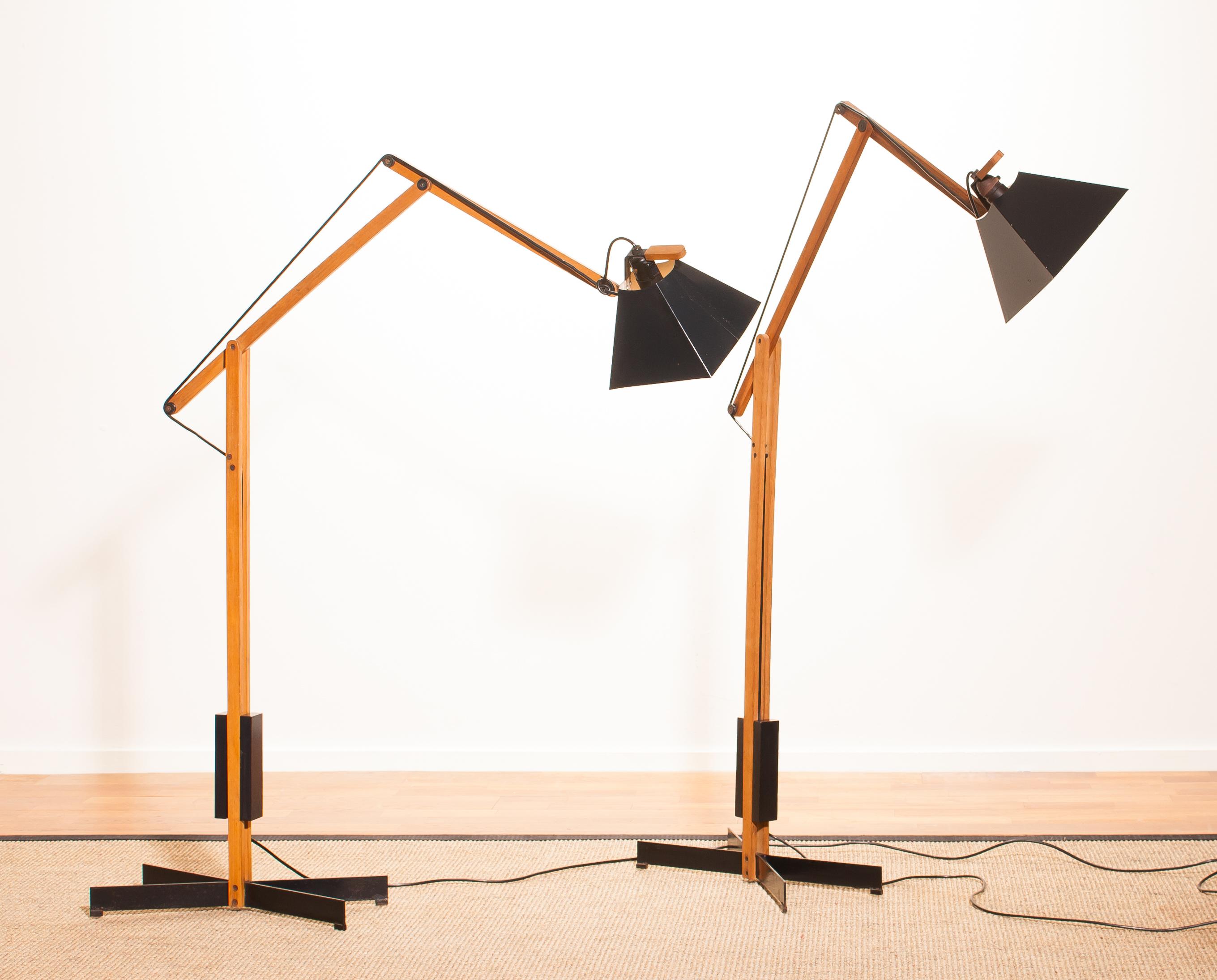 1950s, a Pair of Very Rare Teak and Metal Floor Lamps by Luxus In Excellent Condition In Silvolde, Gelderland