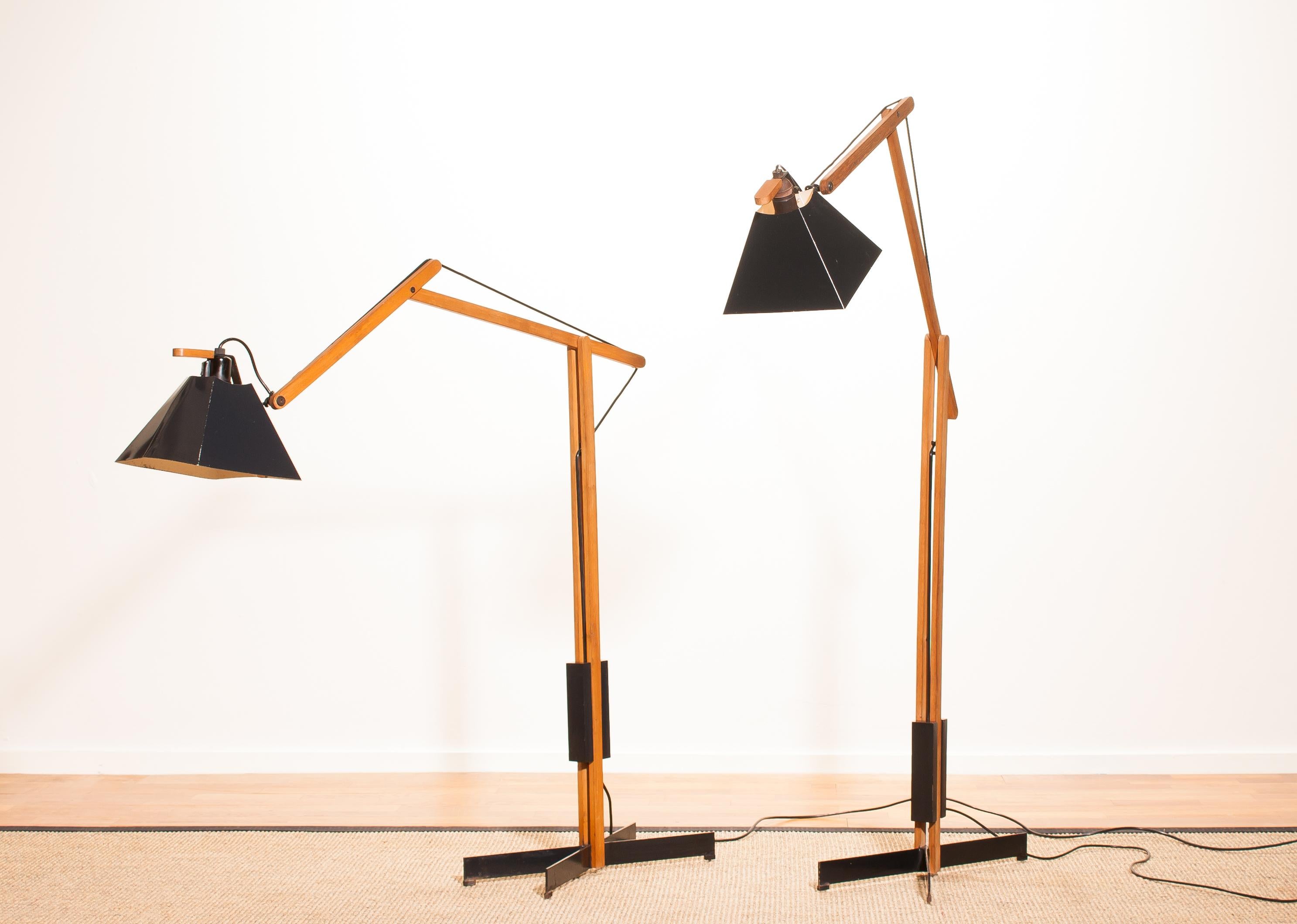 Mid-20th Century 1950s, a Pair of Very Rare Teak and Metal Floor Lamps by Luxus