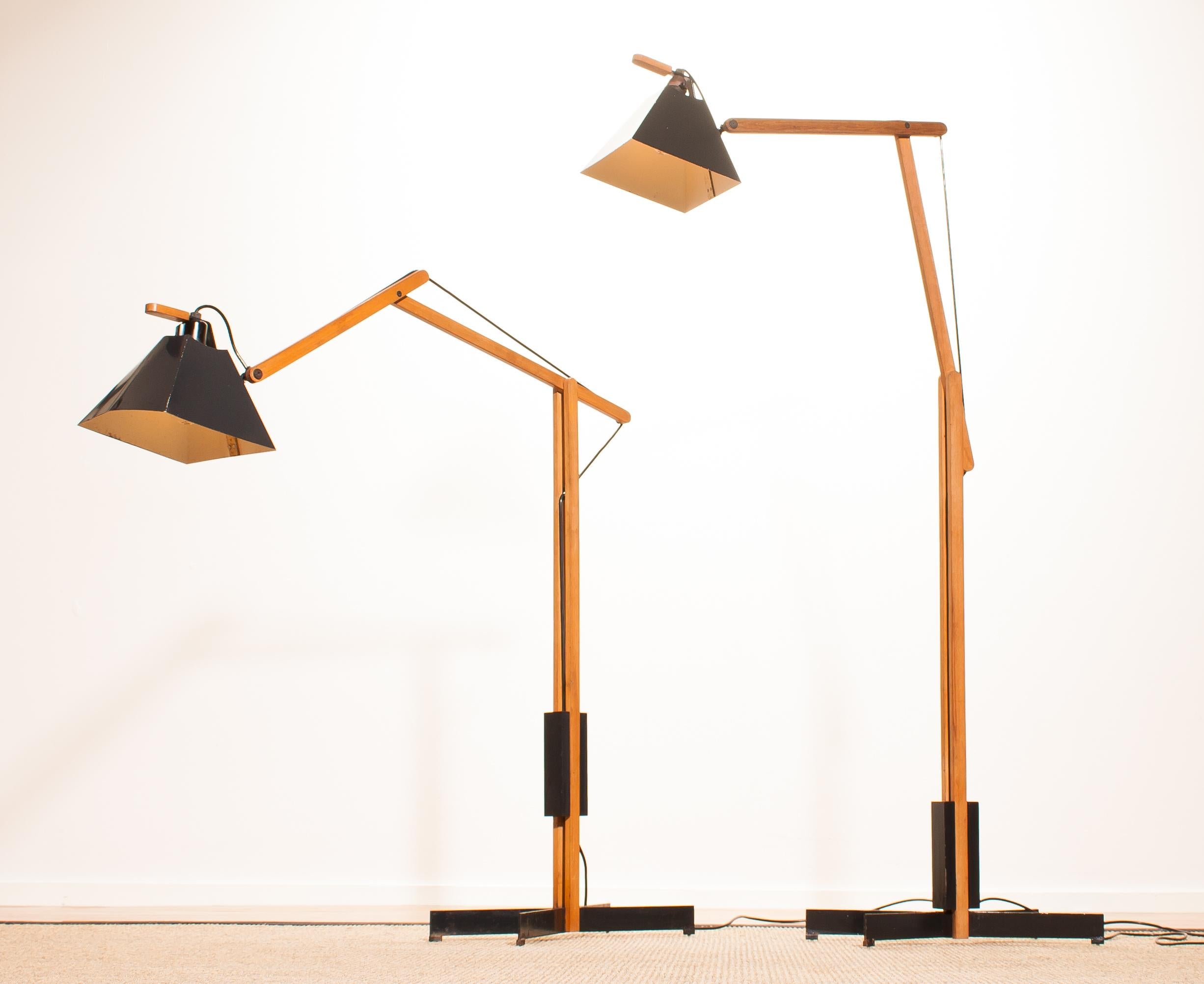 Mid-20th Century 1950s, a Pair of Very Rare Teak and Metal Floor Lamps by Luxus