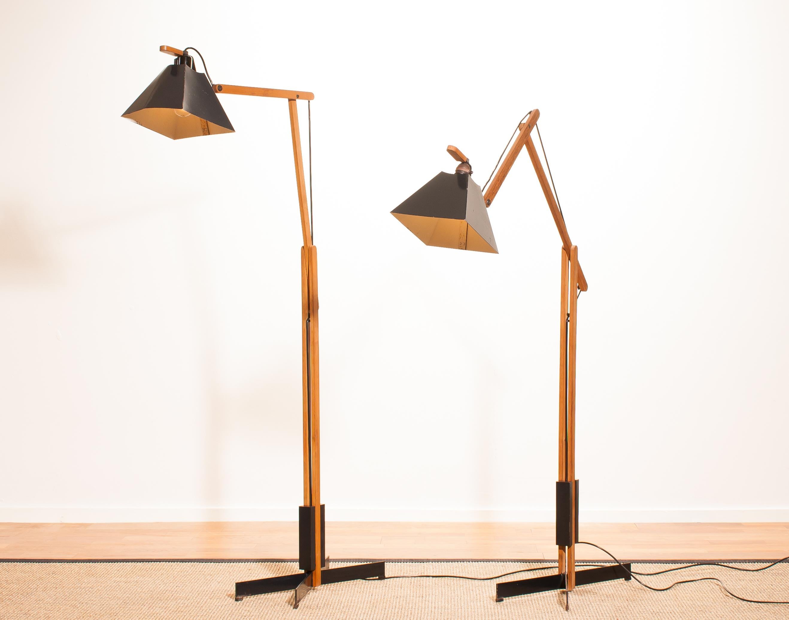 1950s, a Pair of Very Rare Teak and Metal Floor Lamps by Luxus 1