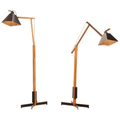 1950s, a Pair of Very Rare Teak and Metal Floor Lamps by Luxus
