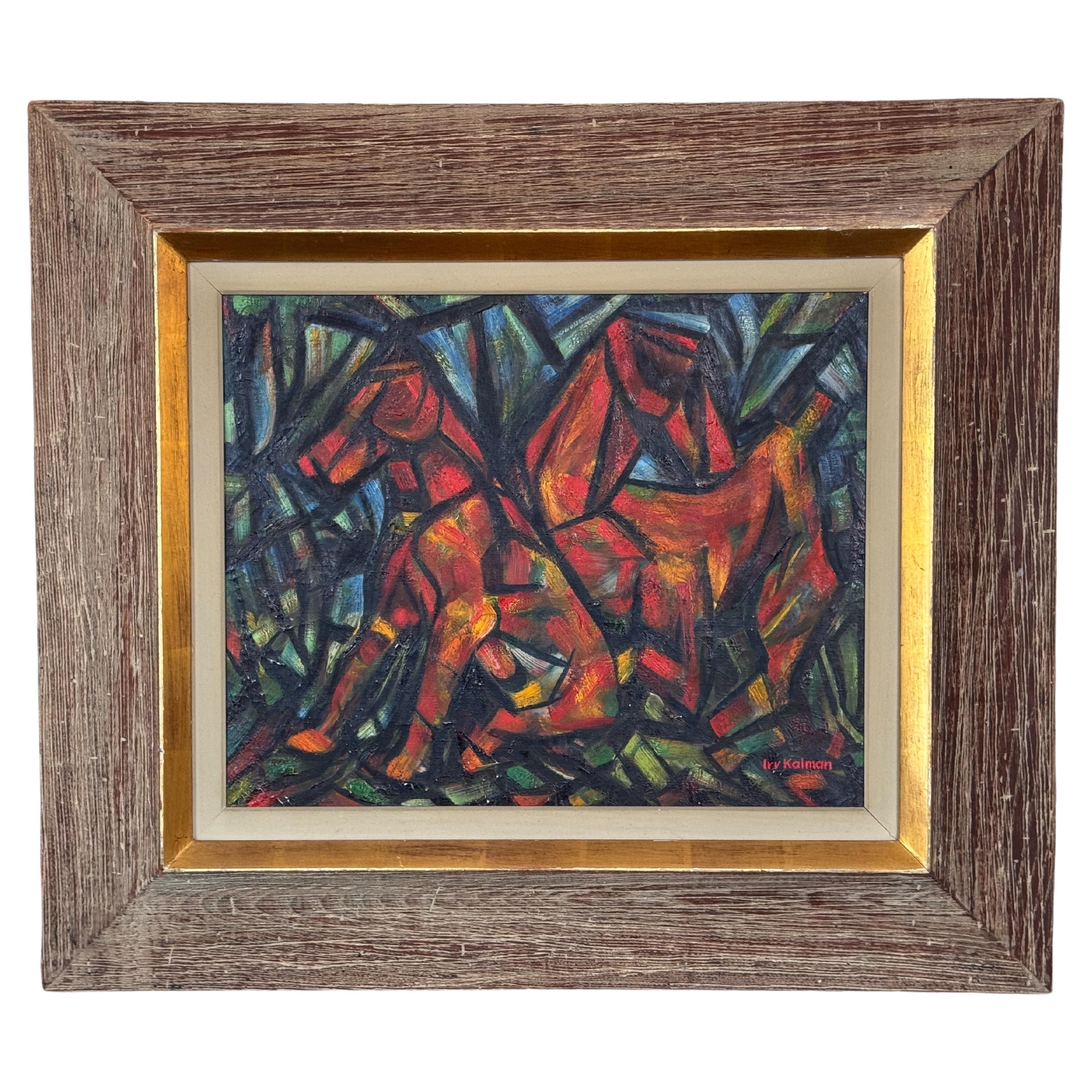 1950er Jahre Abstraktes Hundegemälde von Iru Kalman im Angebot