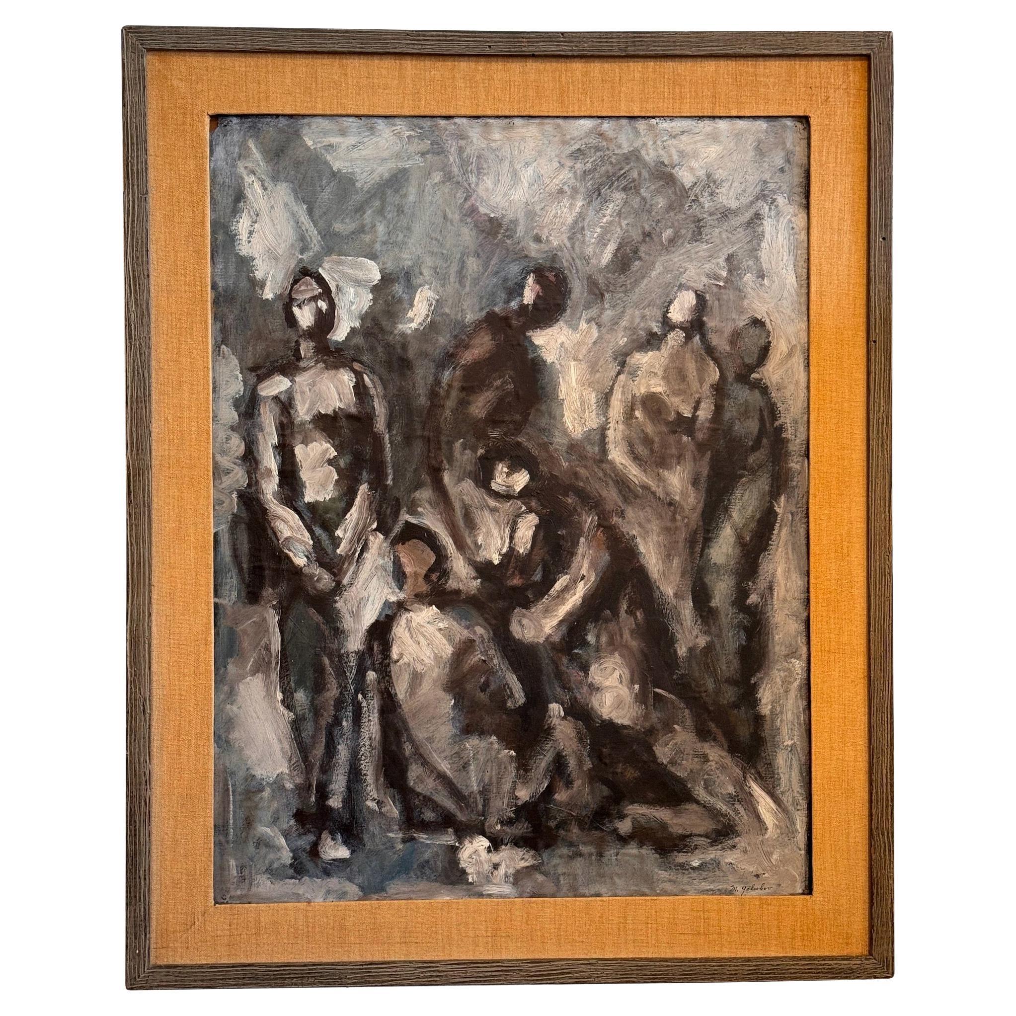 Peinture figurative abstraite des années 1950 de Maurice Golabon, encadrée
