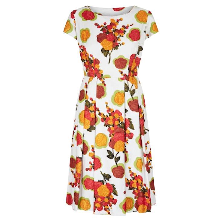 1950s Abstract Floral Print Cotton Dress For Sale