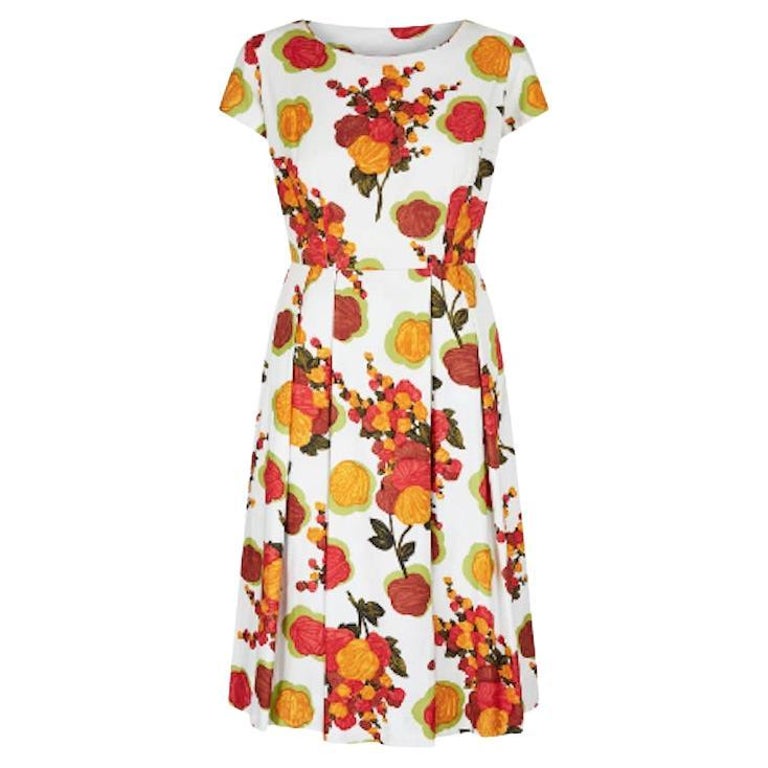 1950s Abstract Floral Print Cotton Dress For Sale at 1stDibs