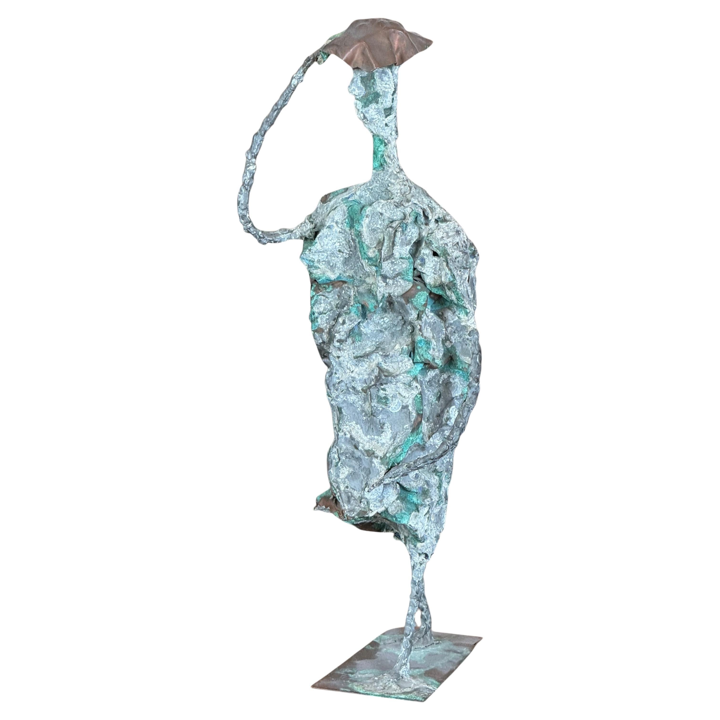 1950s Abstract Metal Sculpture With Patina and Hat Detail