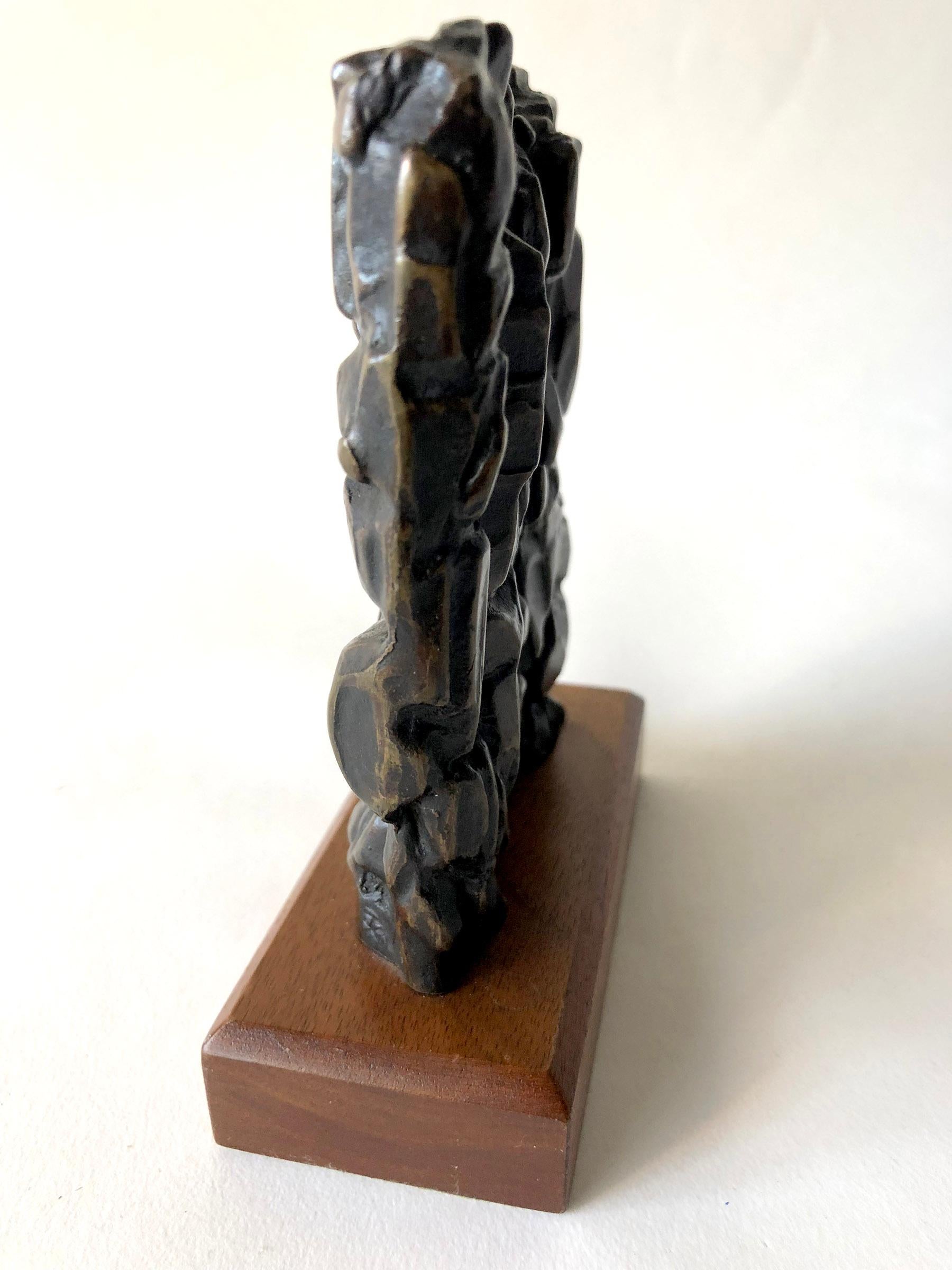 Mid-Century Modern 1950s Abstract Modern Bronze Signed Sculpture on Wood Base