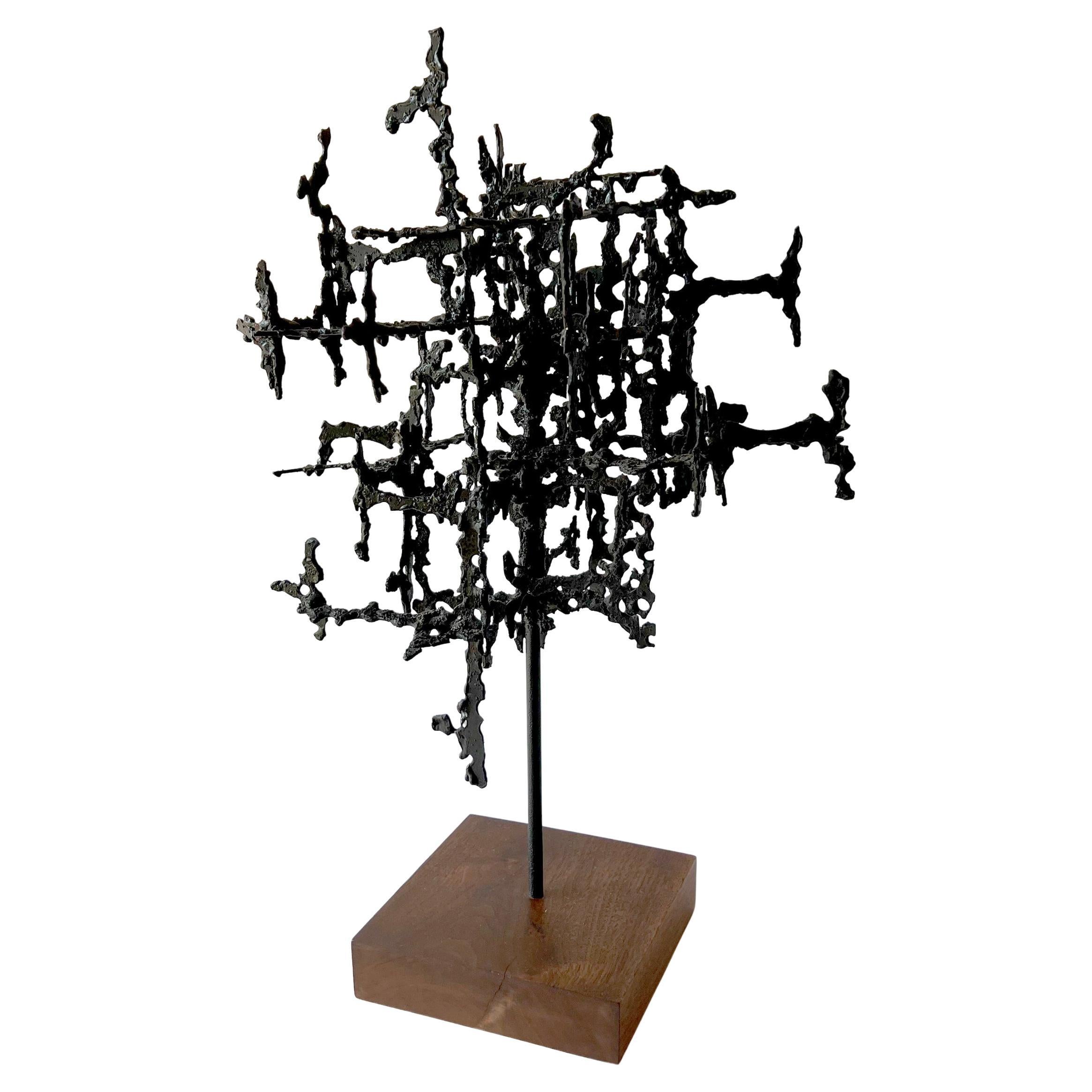 1950s Abstract Modernist Painted Metal on Walnut Base Table Top Sculpture
