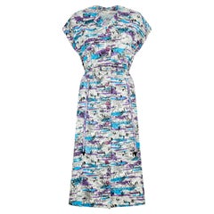 1950s Abstract Purple and Blue Cotton Shirt Dress