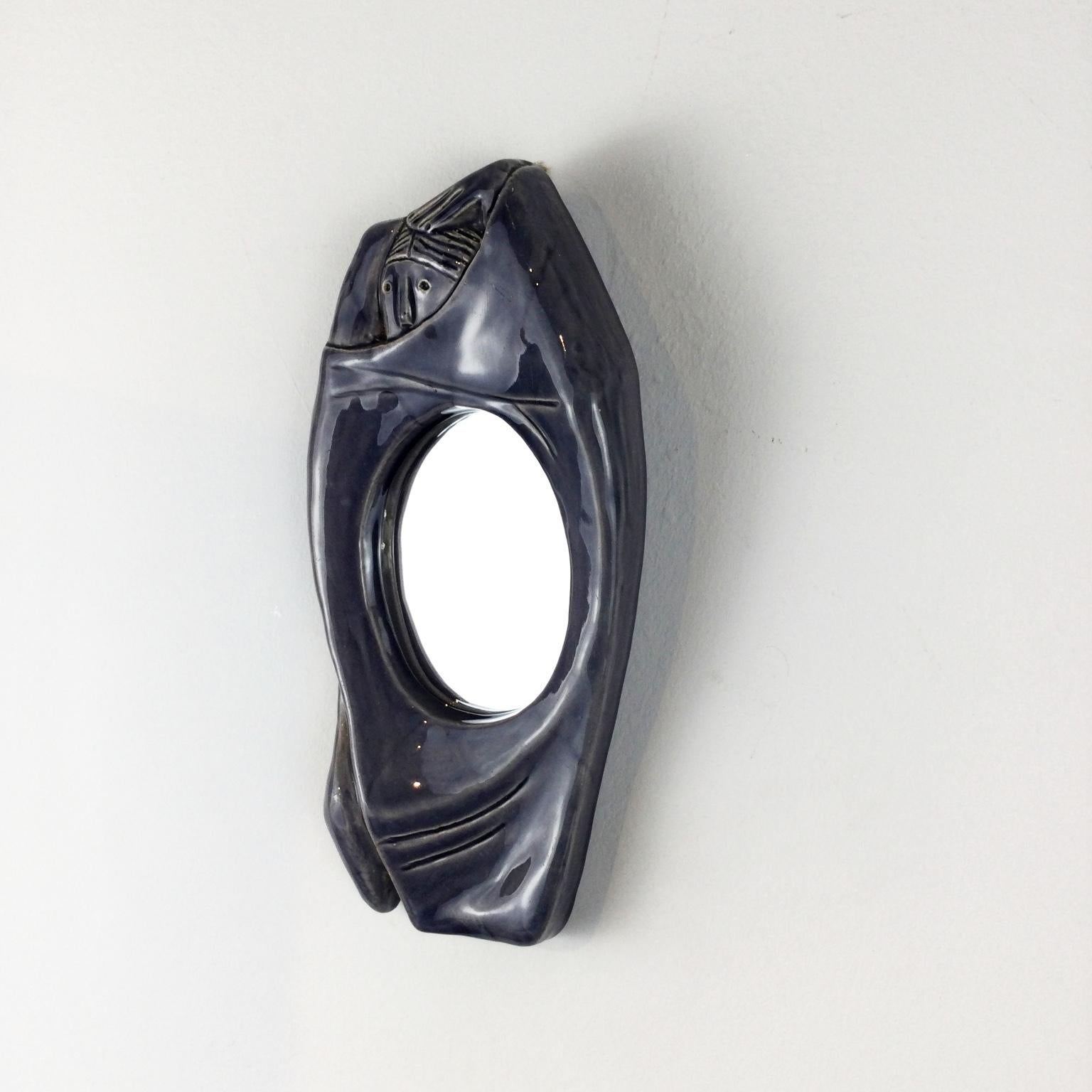 French 1950s Accolay Ceramic Wall Mirror For Sale