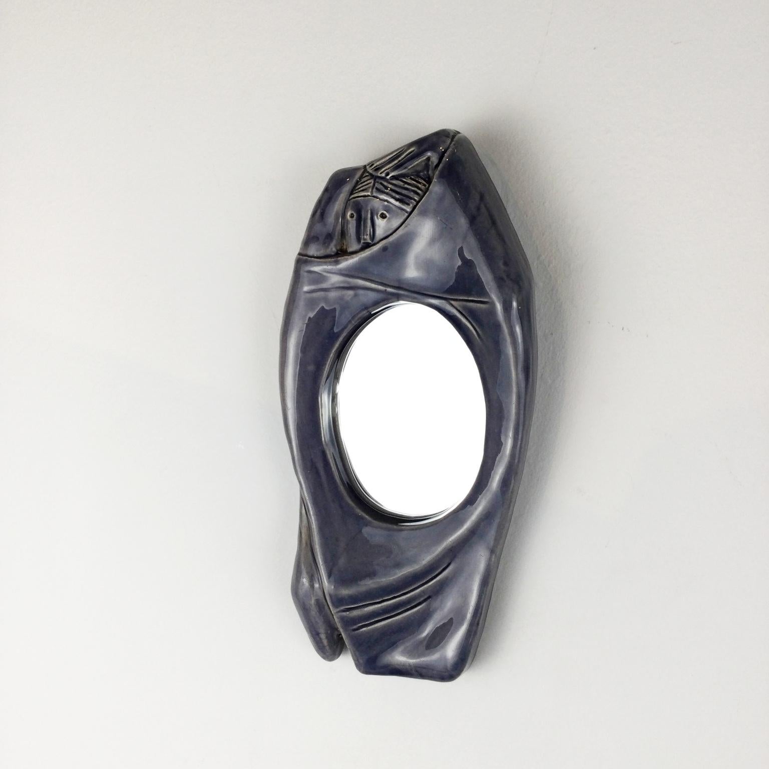 1950s Accolay Ceramic Wall Mirror In Good Condition For Sale In London, GB