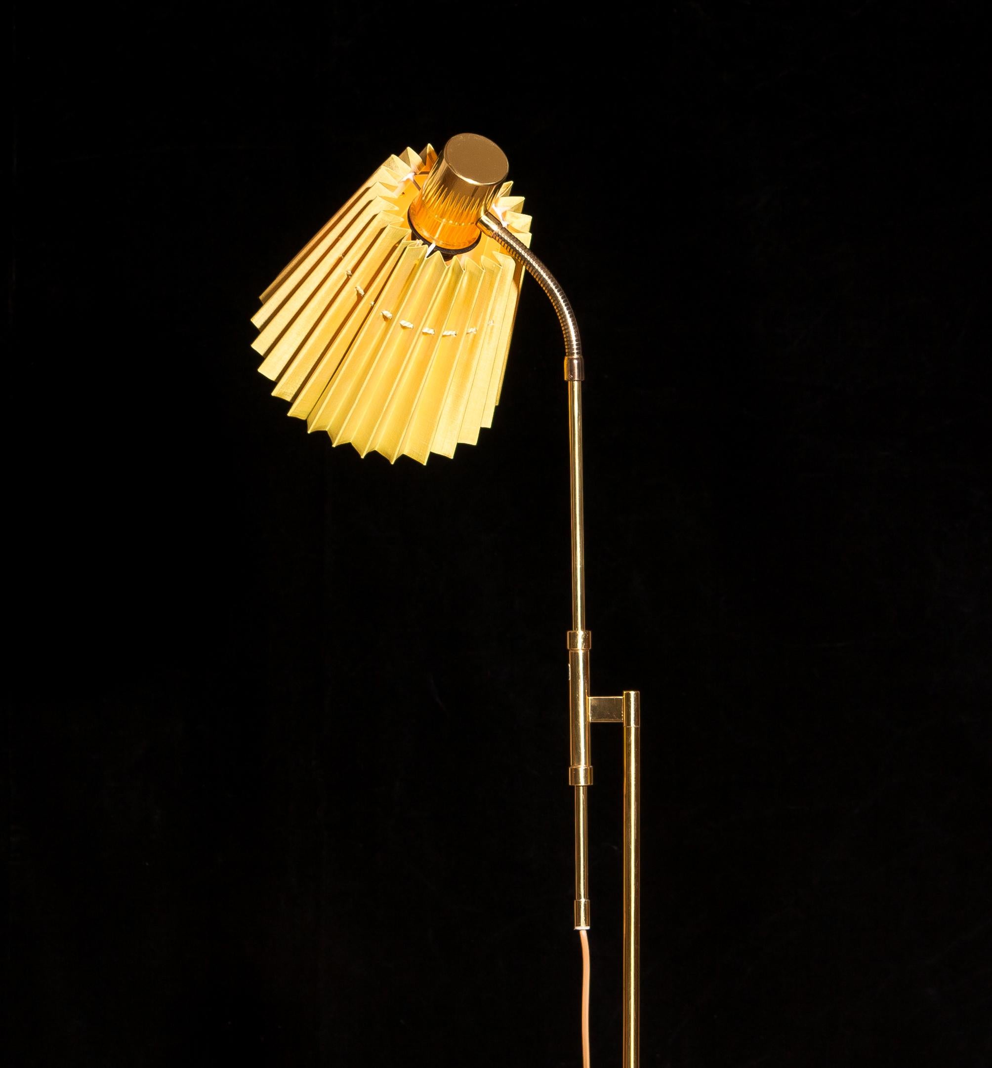 Swedish 1950s, Adjustable Brass Floor Lamp by Möllers Armaturfabrik, Sweden