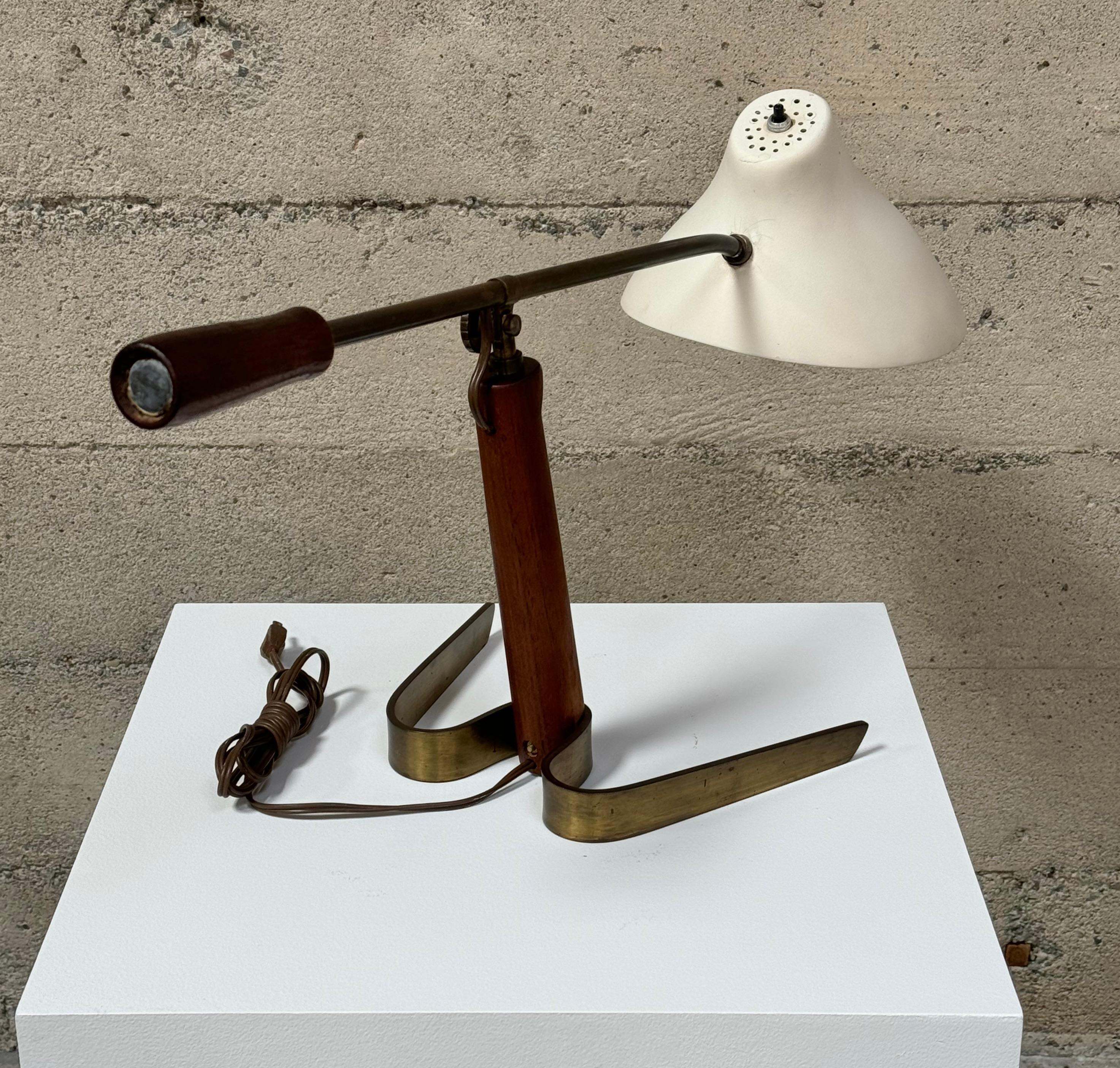 1950s Adjustable Dutch Table Lamp in Wood, Brass and Fiberglass 5