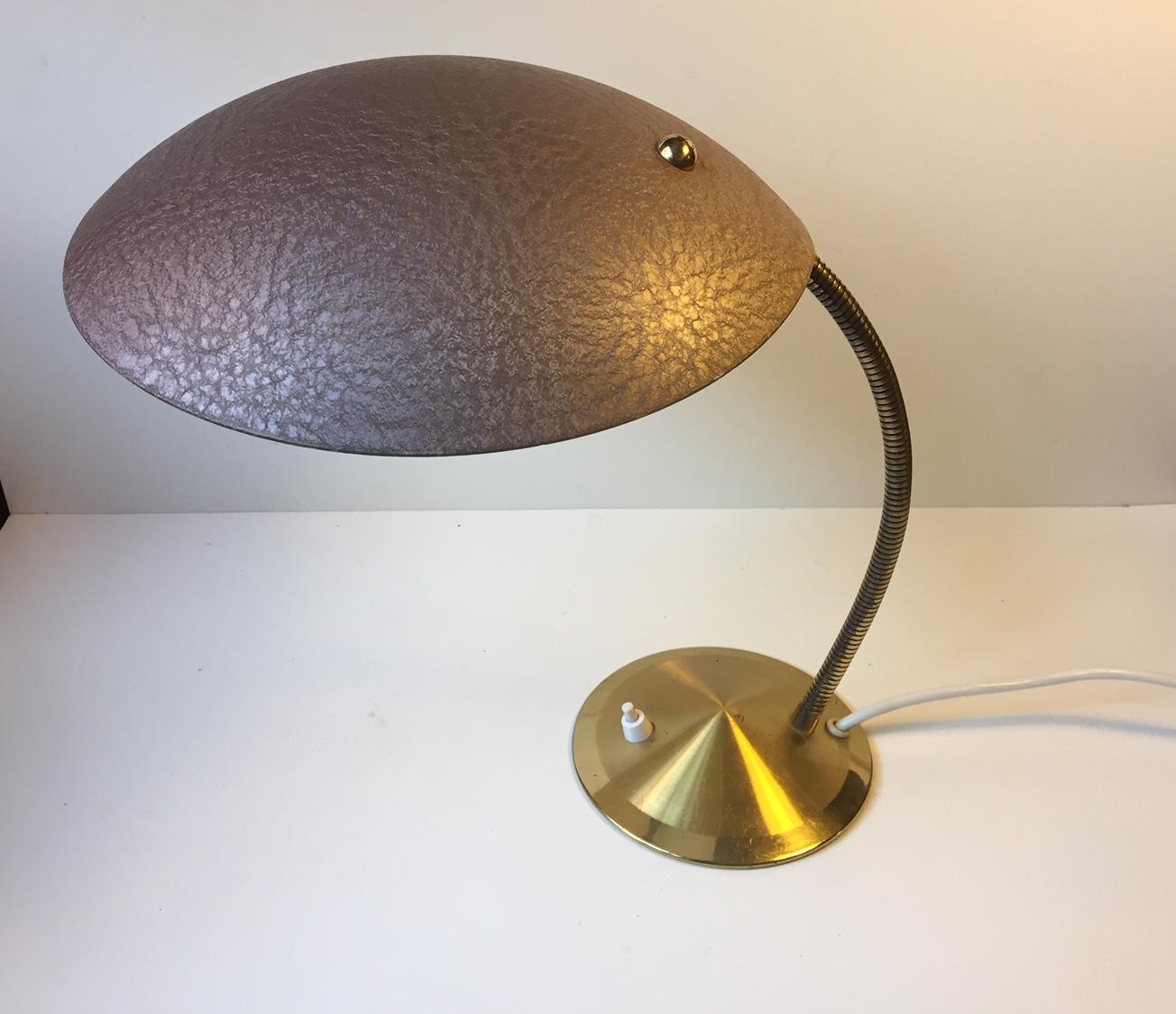 Painted 1950s Adjustable Italian Desk Lamp with Rose Gold Wrinkle Paint & Brass Details