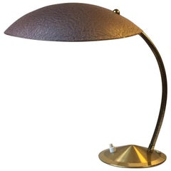 Vintage 1950s Adjustable Italian Desk Lamp with Rose Gold Wrinkle Paint & Brass Details