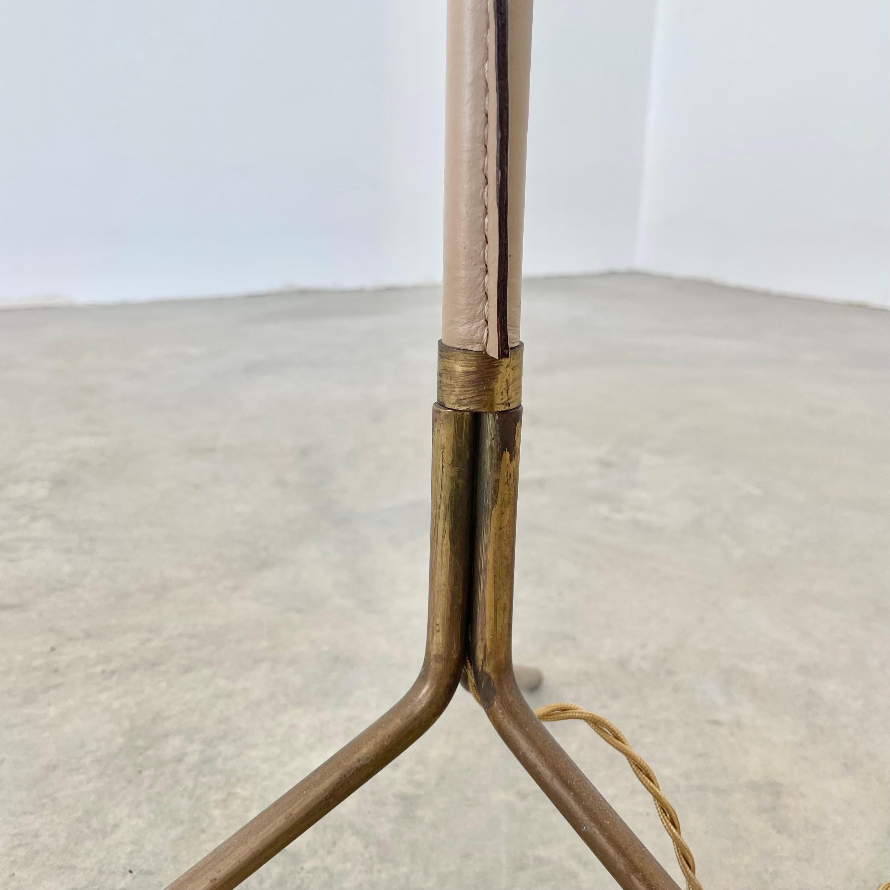 French 1950s Adjustable Leather Floor Lamp in the Style of Jacques Adnet For Sale