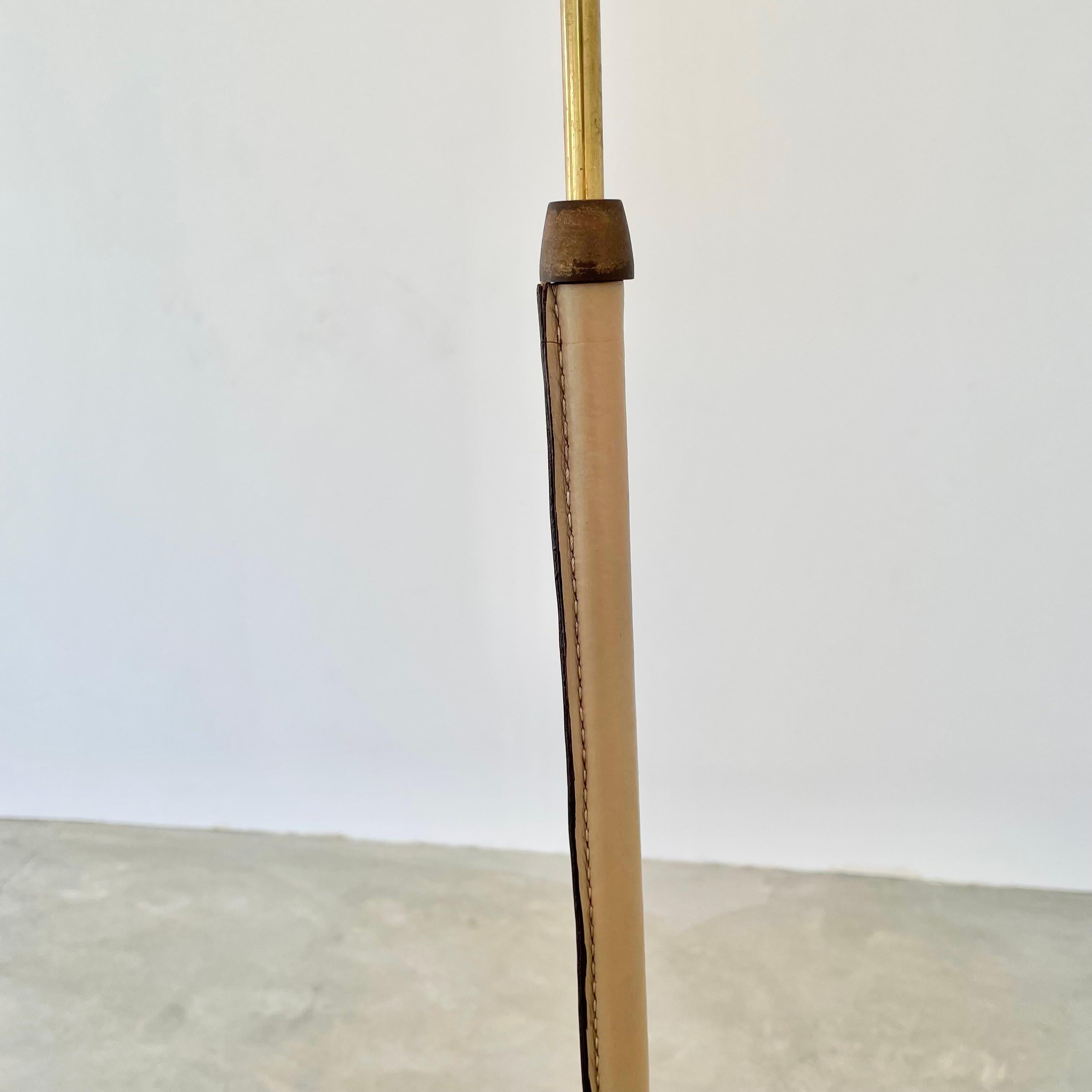 Mid-20th Century 1950s Adjustable Leather Floor Lamp in the Style of Jacques Adnet For Sale