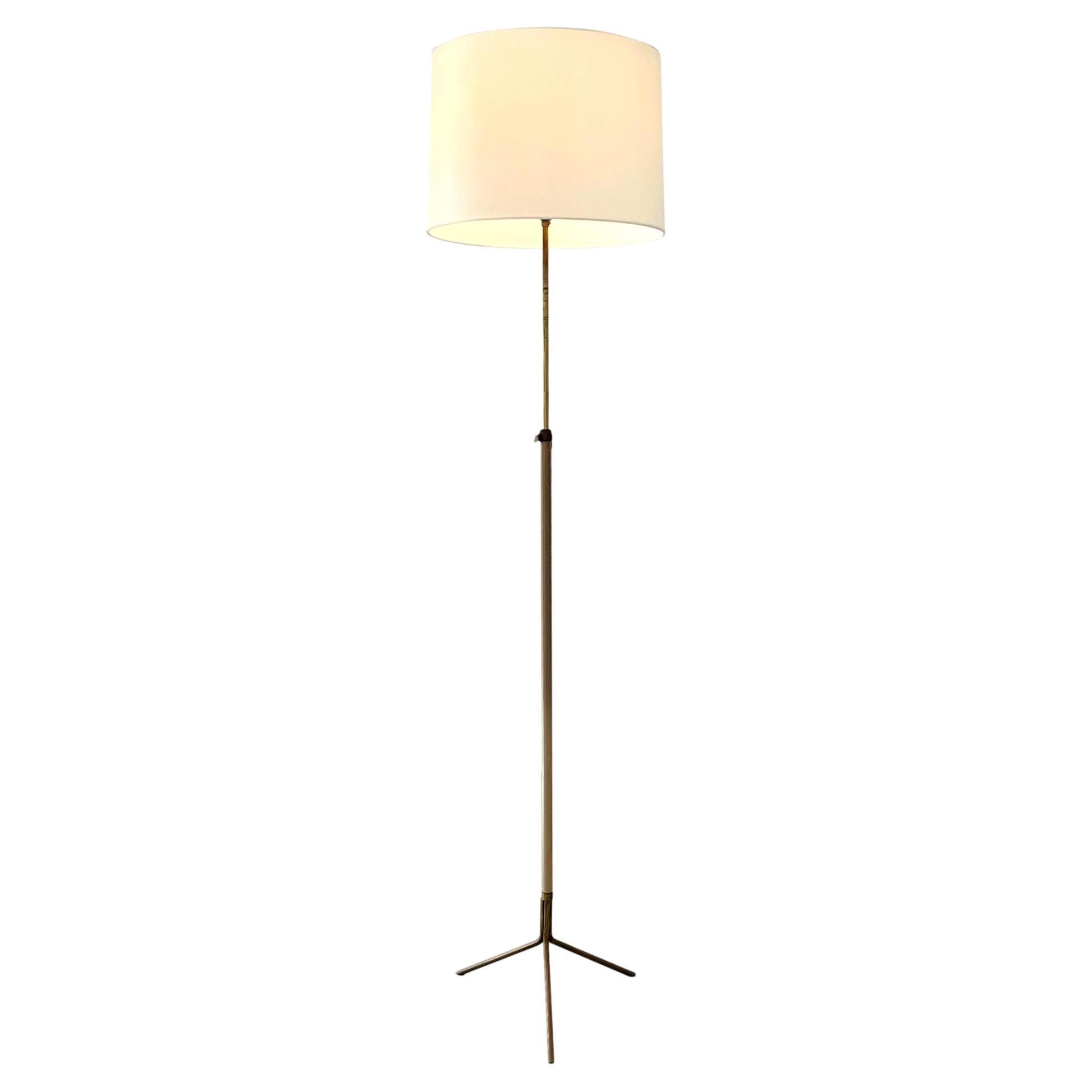 1950s Adjustable Leather Floor Lamp in the Style of Jacques Adnet For Sale