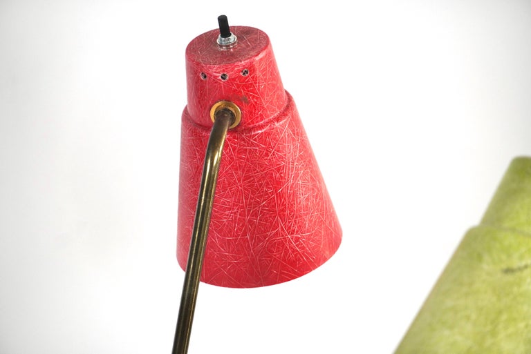 1950s Adjustable Multi Colored Fiberglass and Brass Three Lamp Head