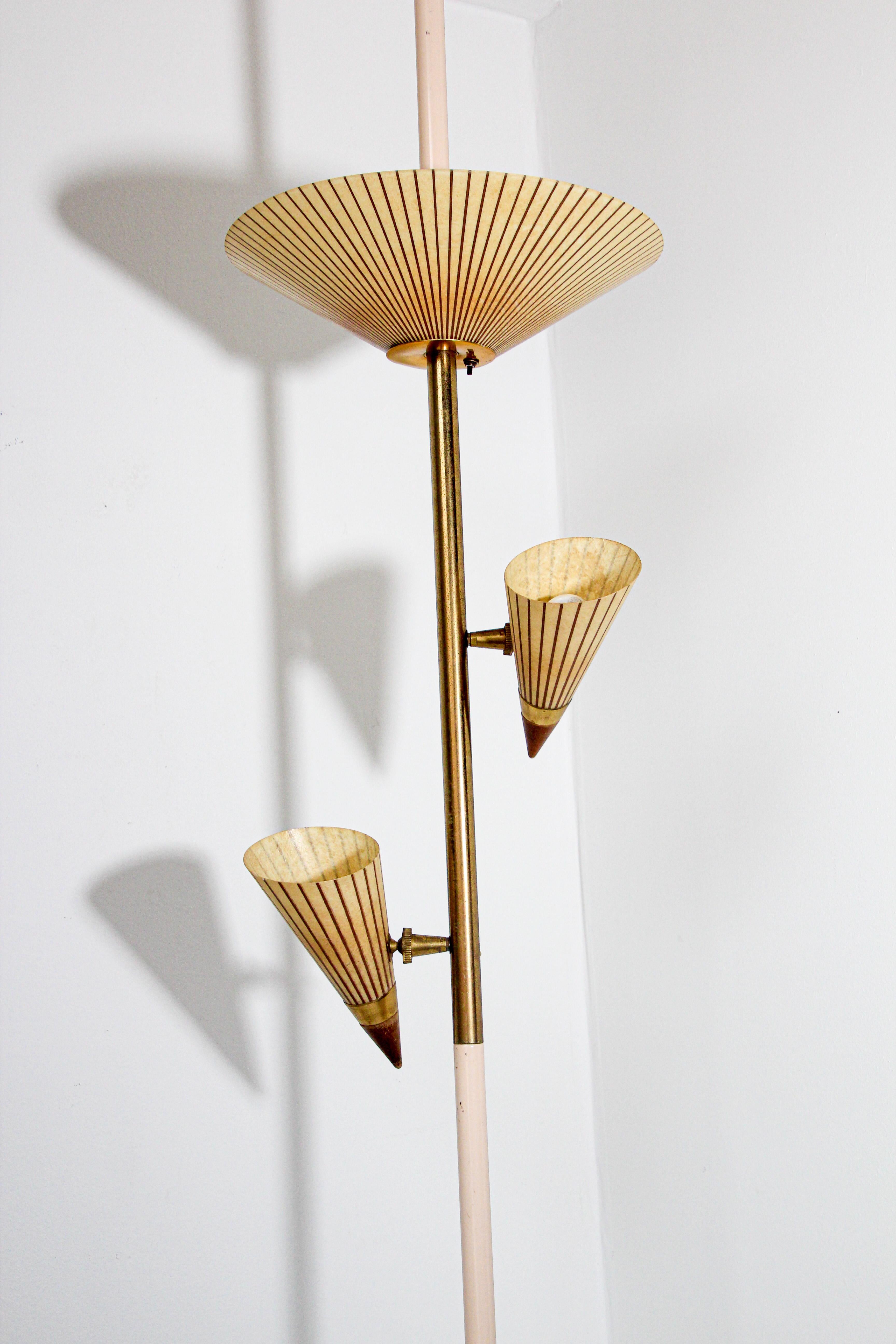 Mid-Century Modern 1950s Adjustable Vintage Three Shades Extension Pole Lamp by Gerald Thurston