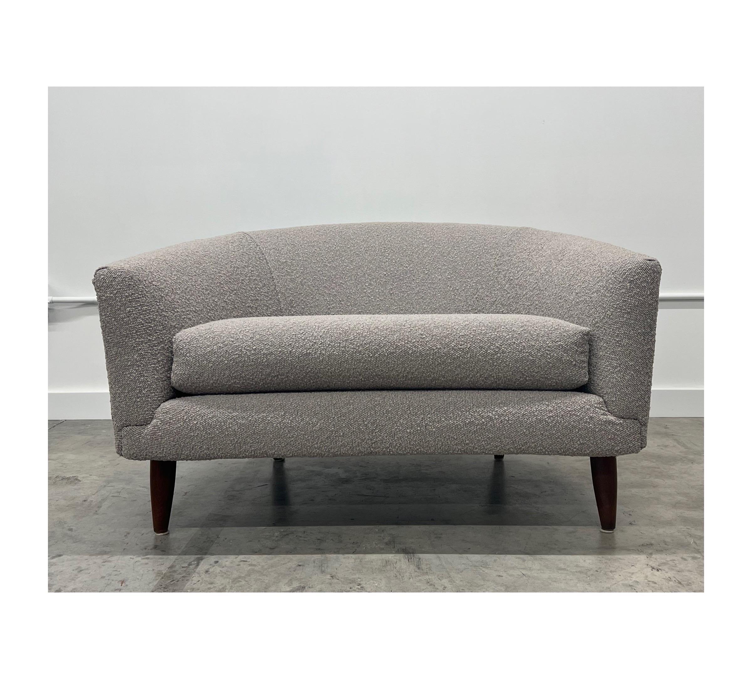 Matching “cloud” chair to the “cloud” sofa designed by Adrian Pearsall for Craft Associates circa 1950s. We reupholstered the chair in a bouclé fabric with new foam. It’s immensely comfortable with a low back design and wide seat width. Once you