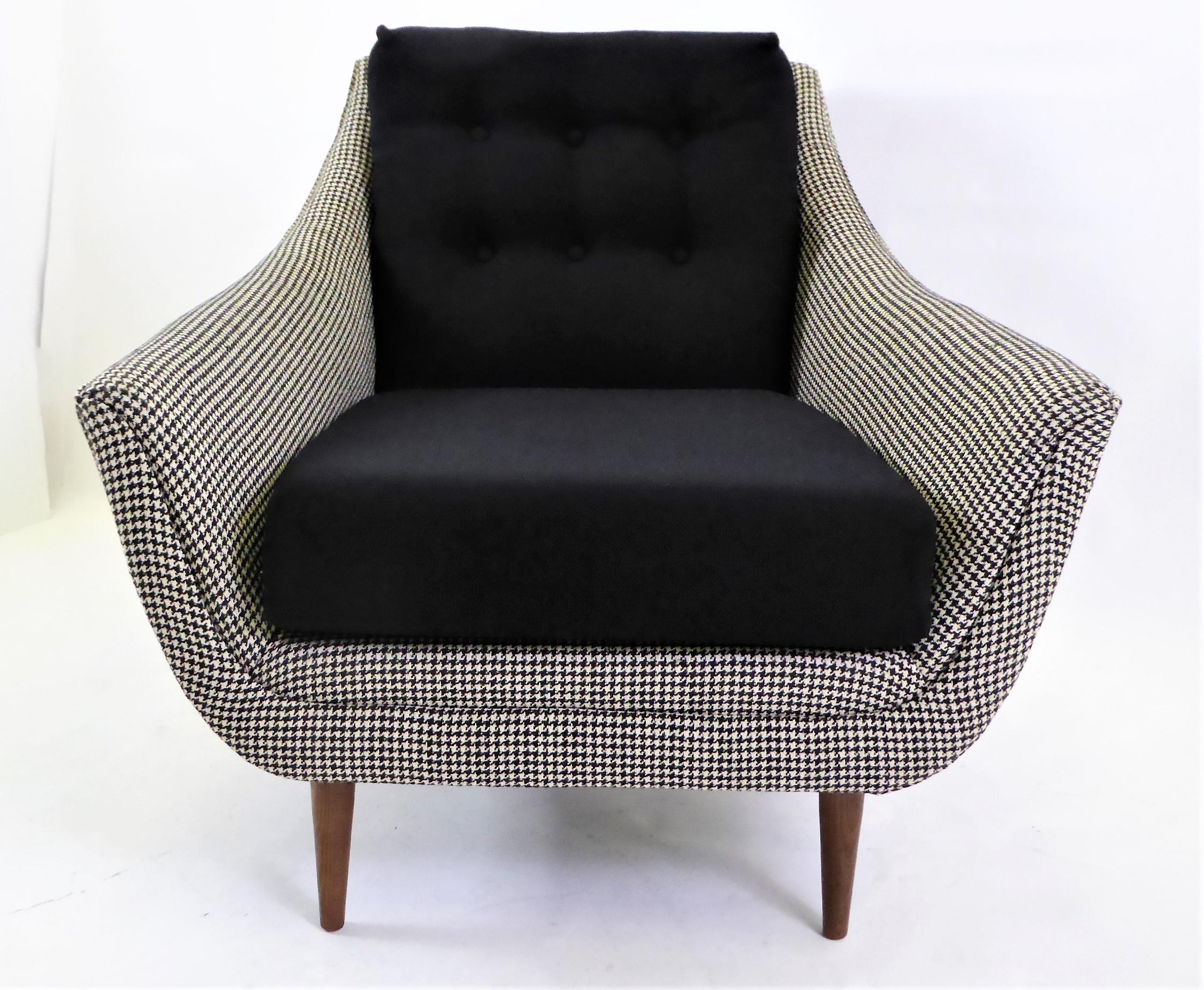 Mid-Century Modern 1950s Adrian Pearsall Lounge Armchair in Houndstooth