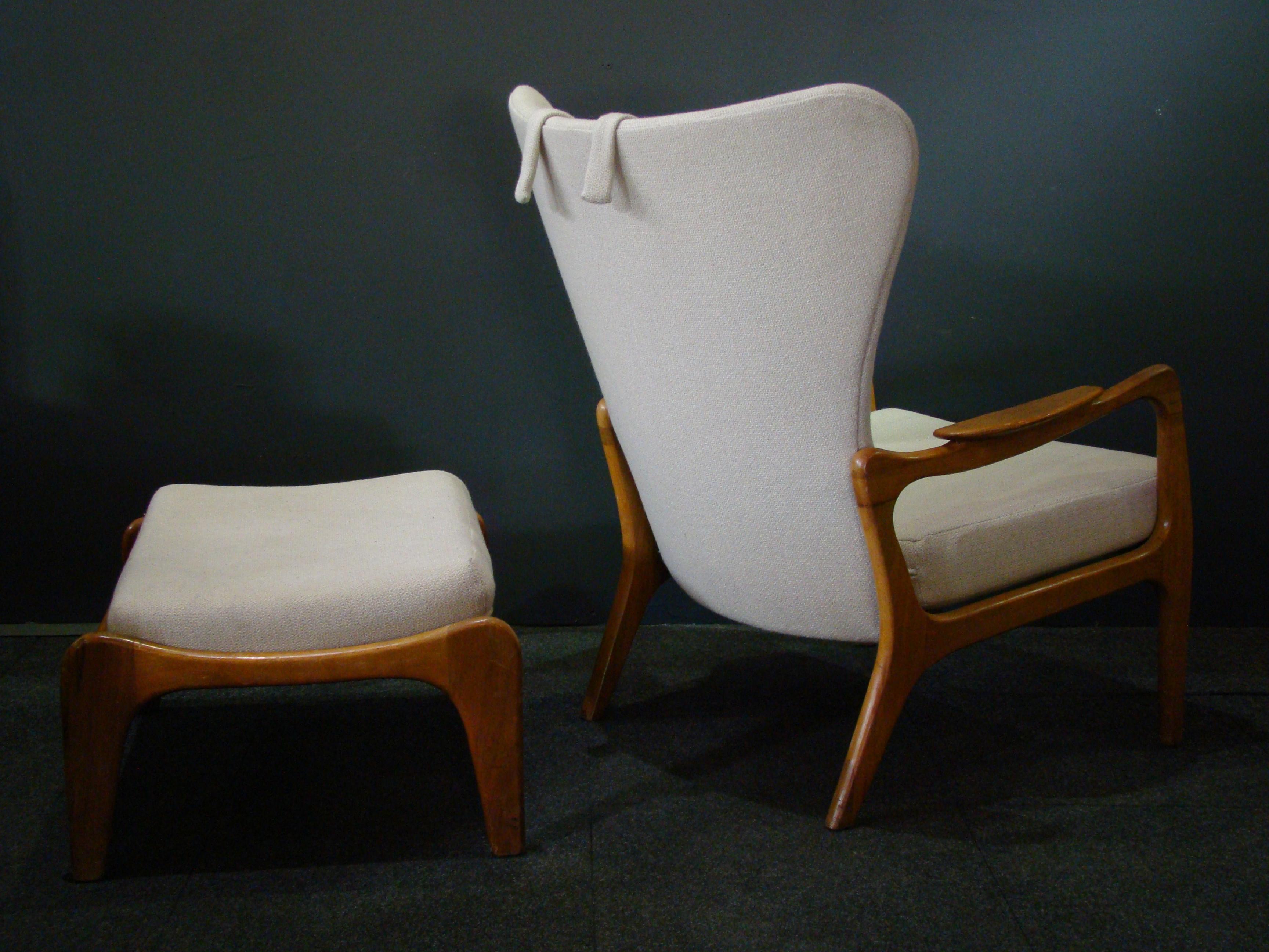 1950s Adrian Pearsall Wingback Lounge Chair and Ottoman for Craft & Associates 1