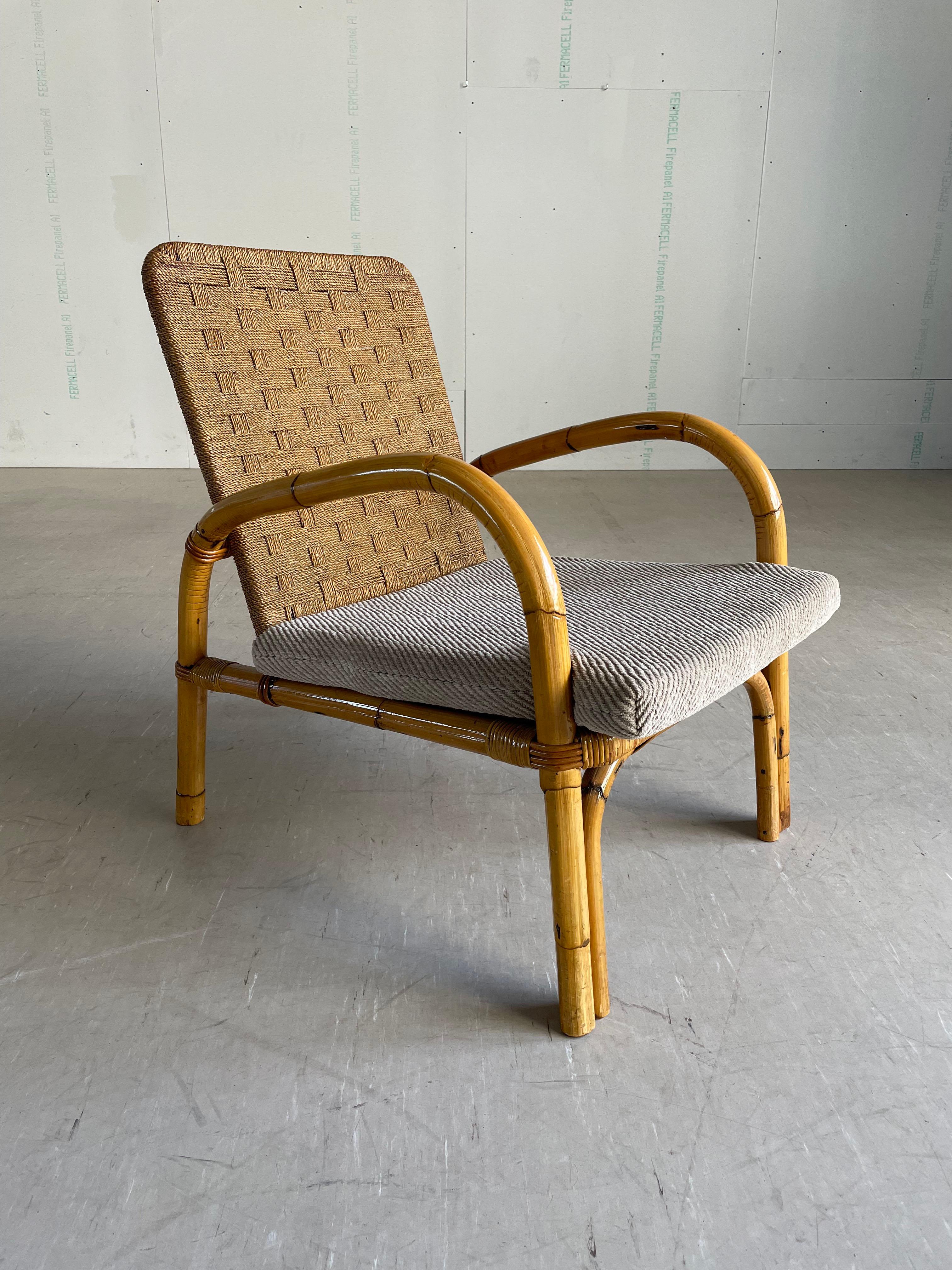 French 1950's Adrien Audoux & Frida Minet Bamboo Armchair For Sale