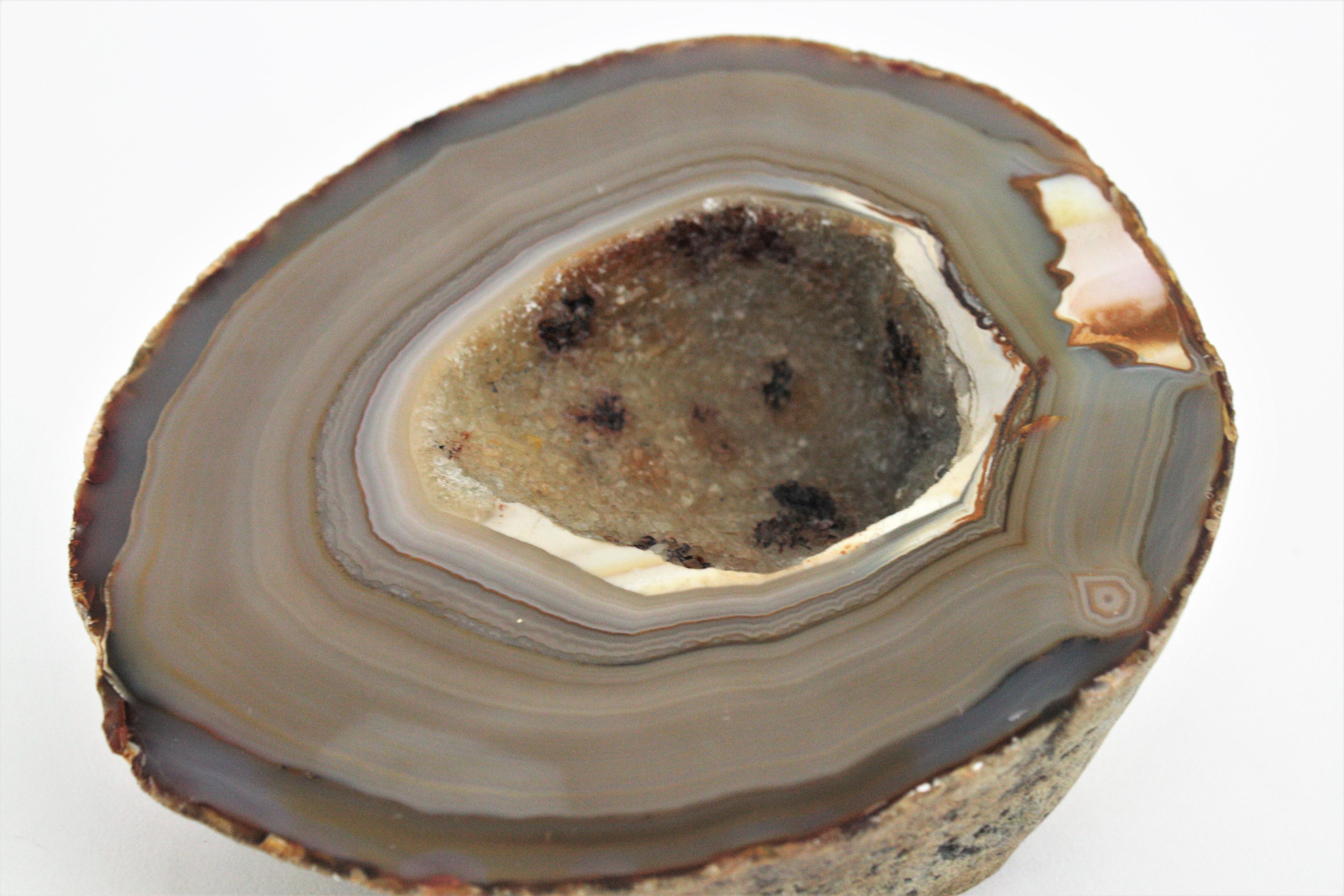 Mid-Century Modern 1950s Agate Geode Stone Bowl, Paperweight or Book Holder For Sale