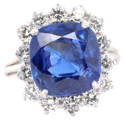 1950s AGL 9.75 Carat Ceylon No Heat Sapphire Diamond 18 Karat Gold Ring